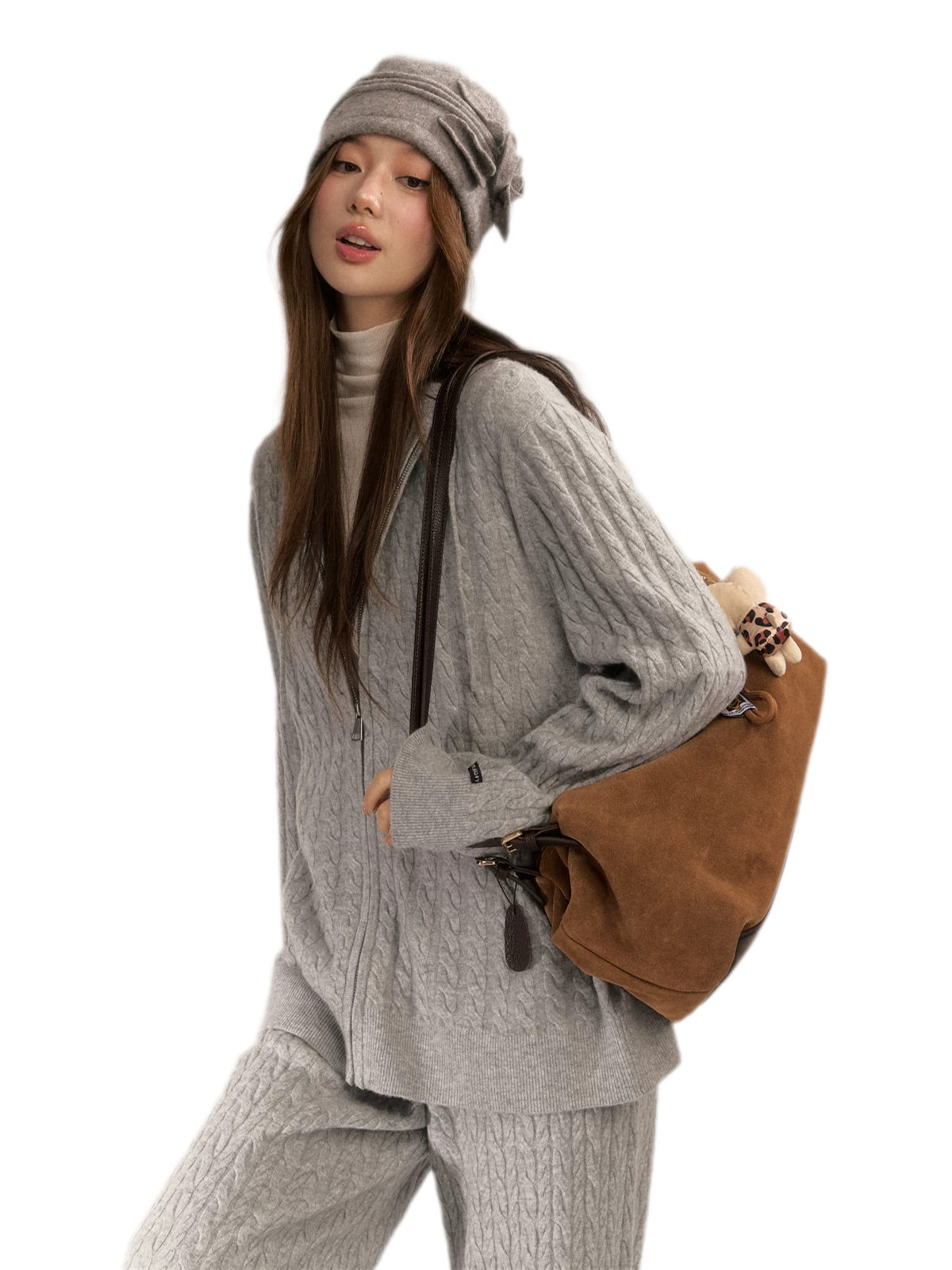 Wool-Blend Cable-Knit Hooded Set