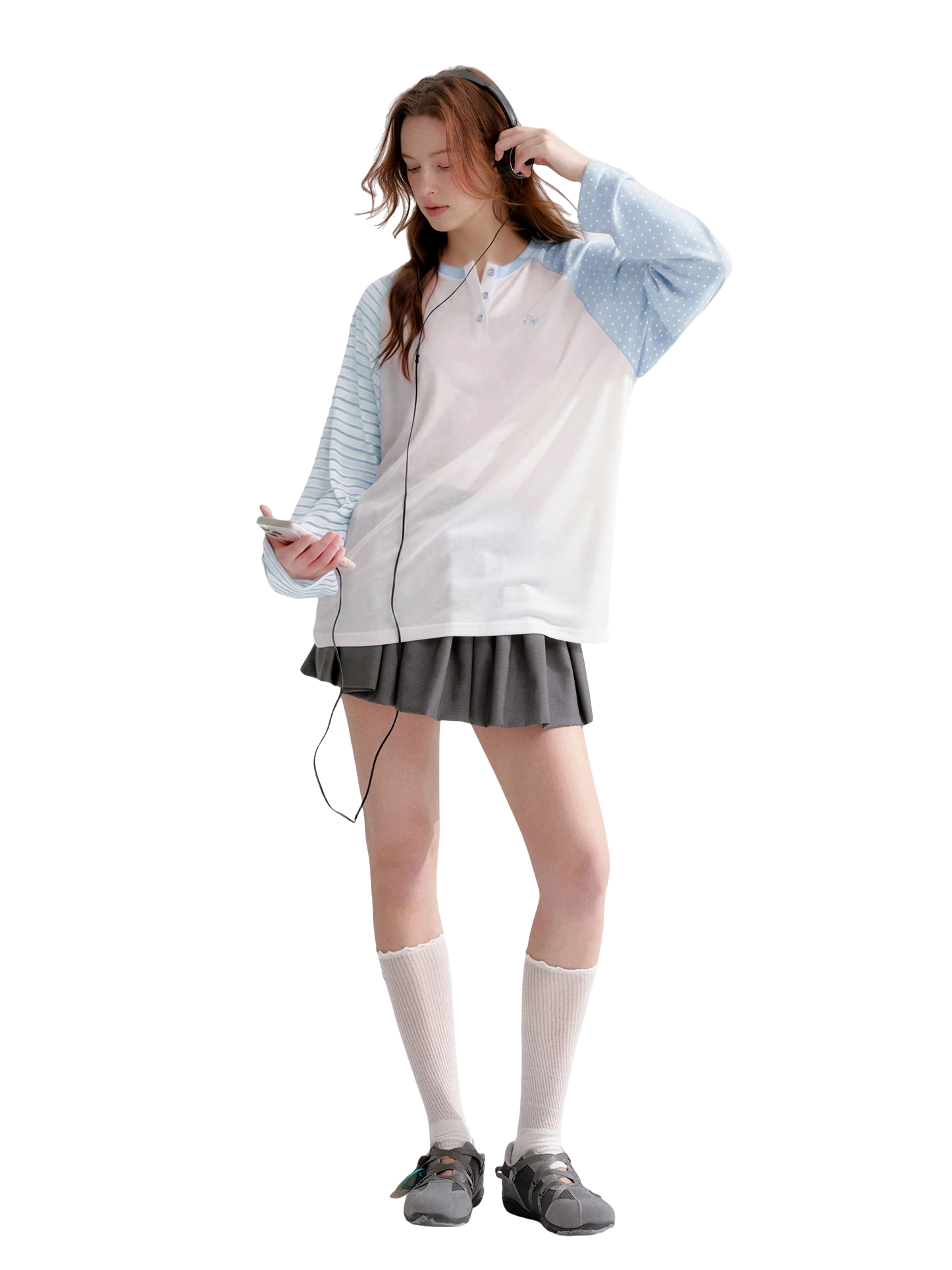Striped Polka Dot Raglan Sleeve Long Sleeve Pullover