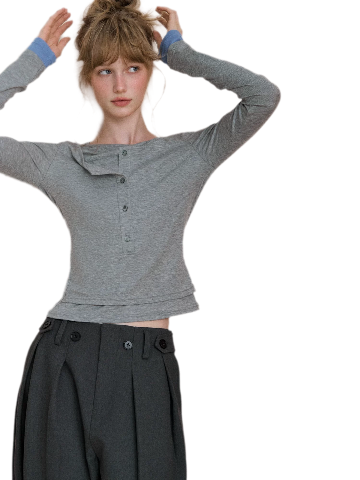 Contrast Cuff Layered Long-Sleeve T-Shirt