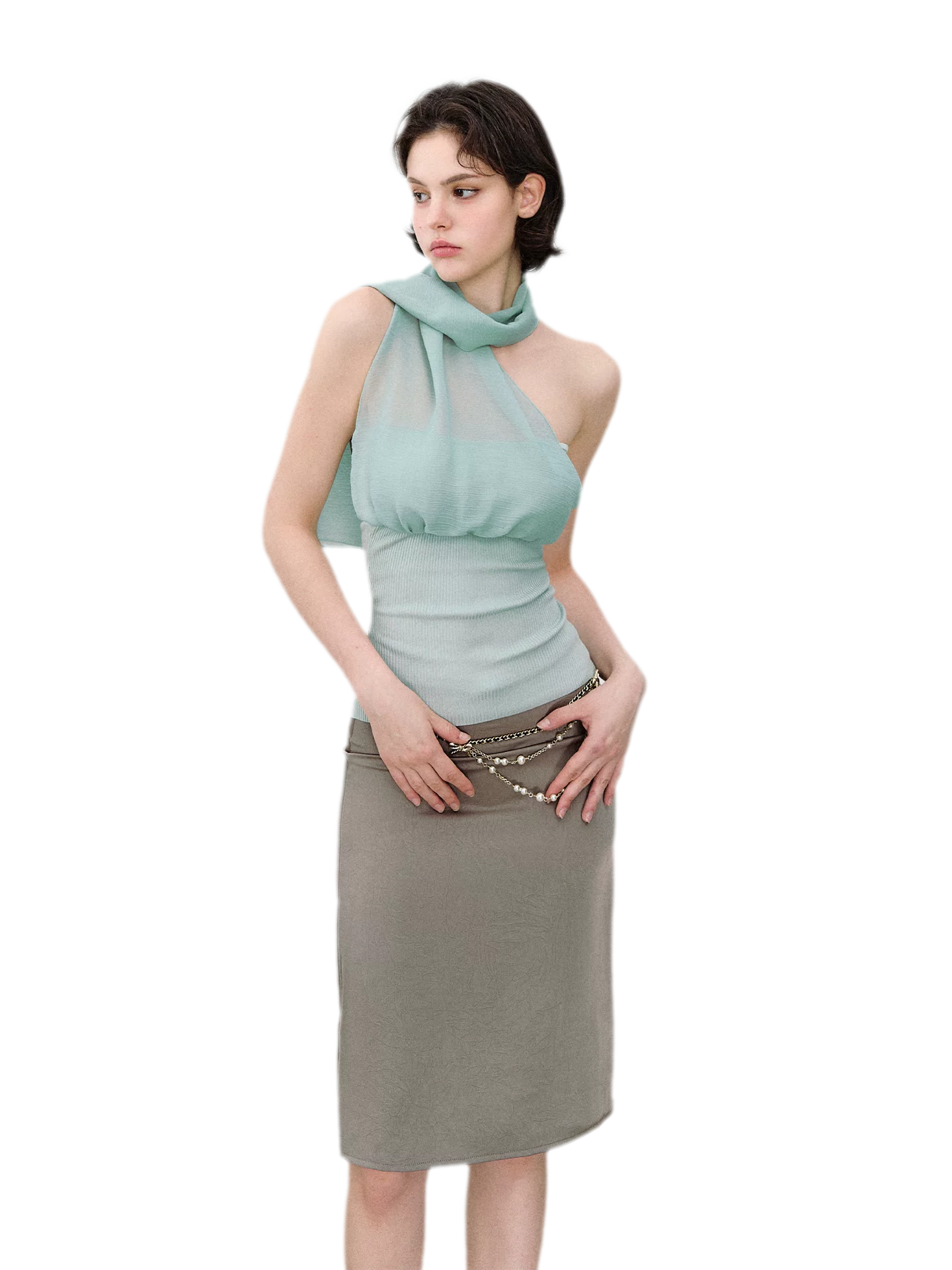 Mesh Scarf-style Tencel Knit Tube Top