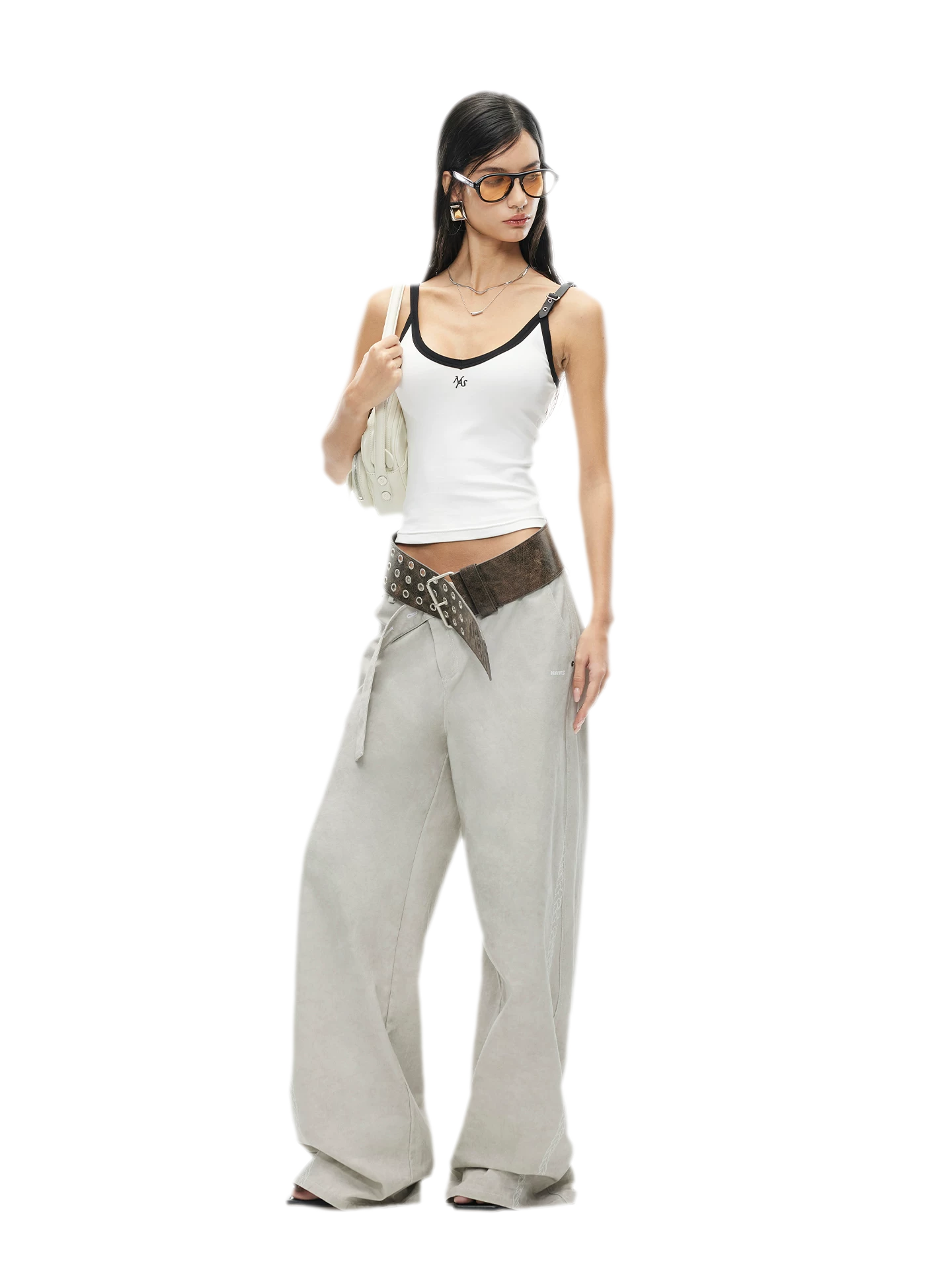 Monochrome Adjustable Leather Belt Tank Top