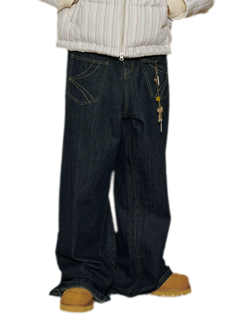 Reversible Denim Baggy Straight Pants