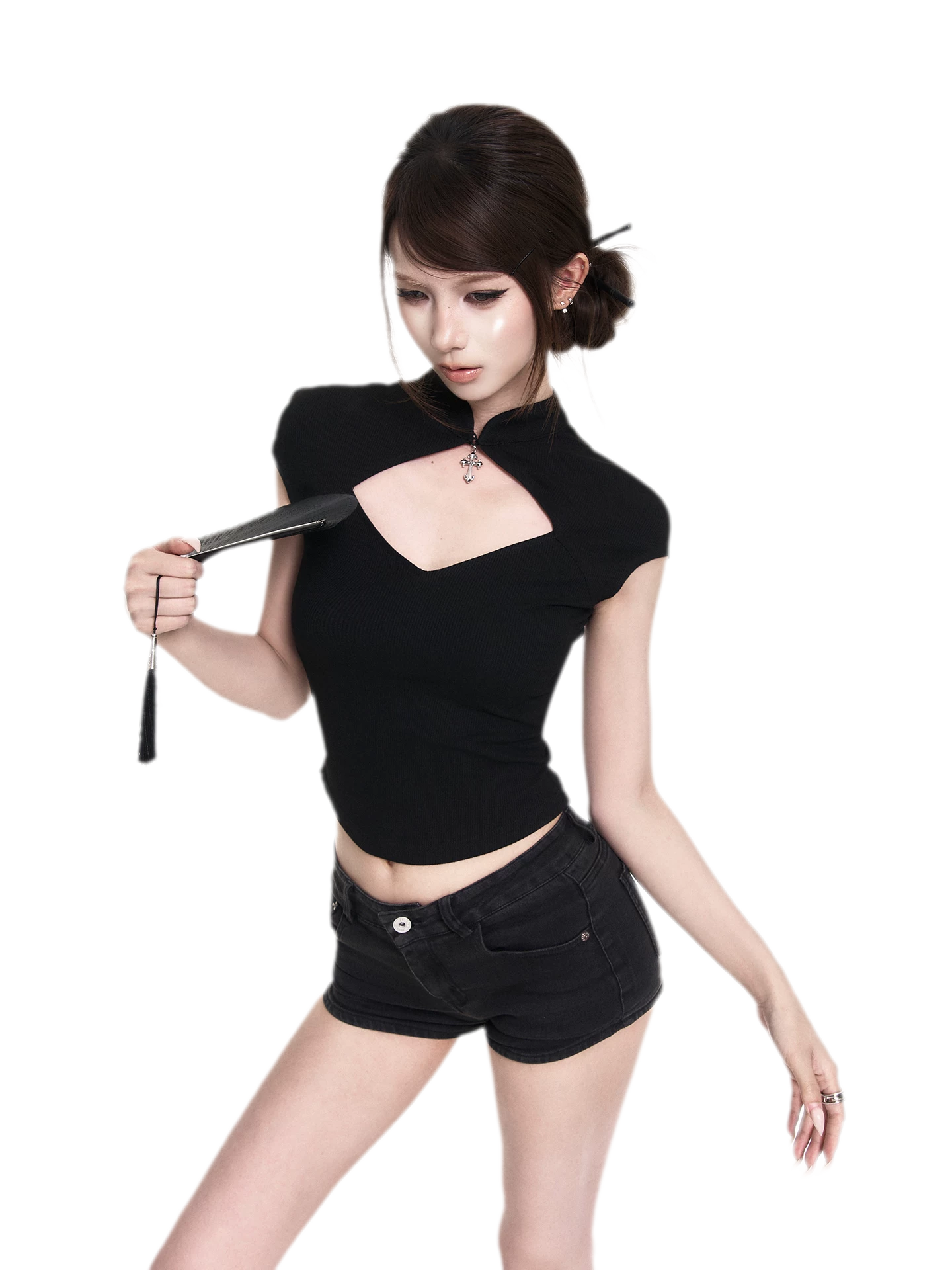 Dark Cutout Cross Tee