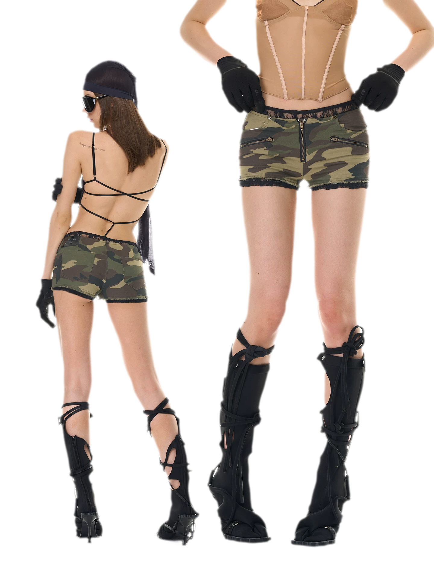 Camouflage Lace Trim Shorts