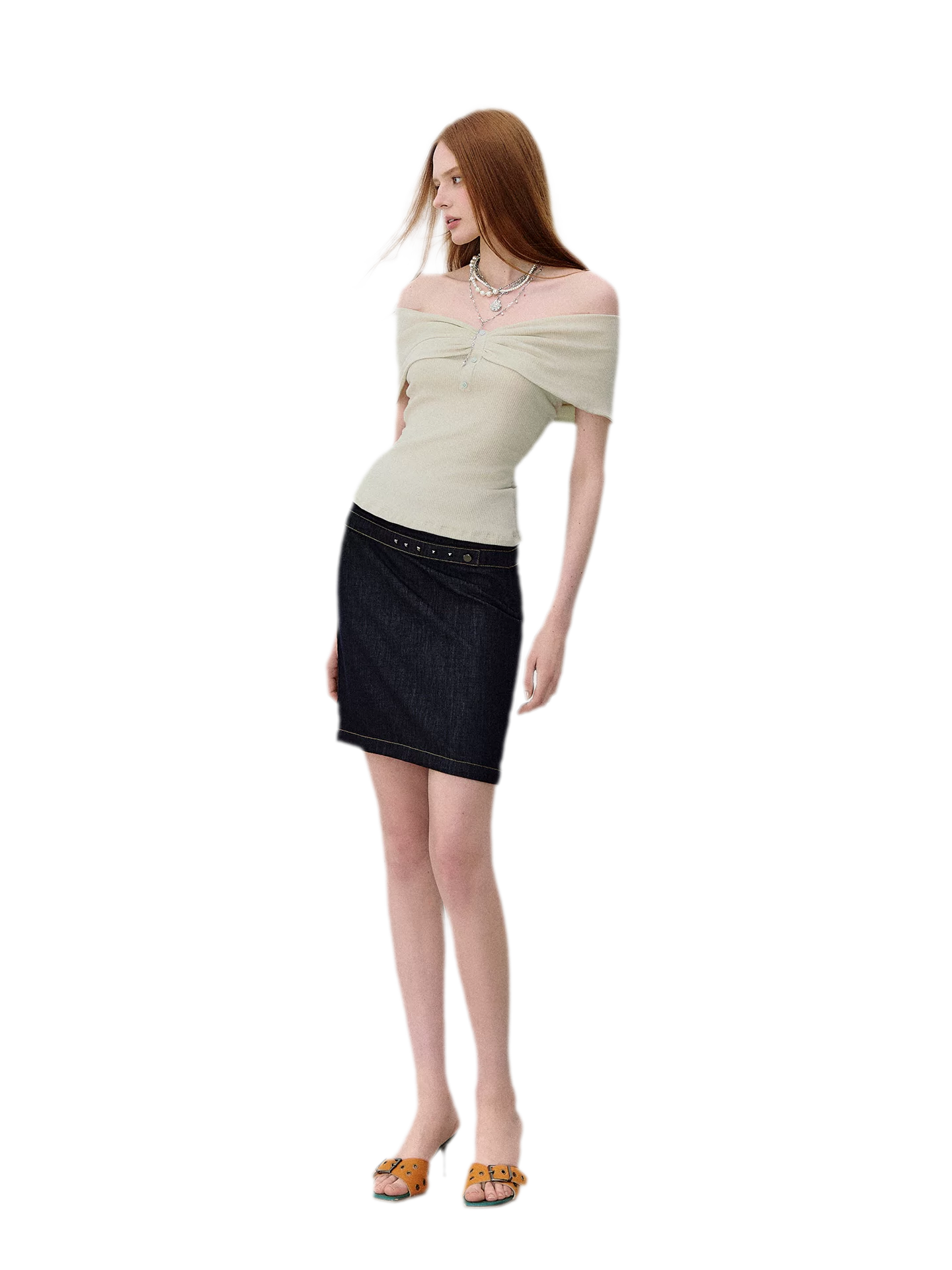 Off-Shoulder Ribbed Twist T-Shirt