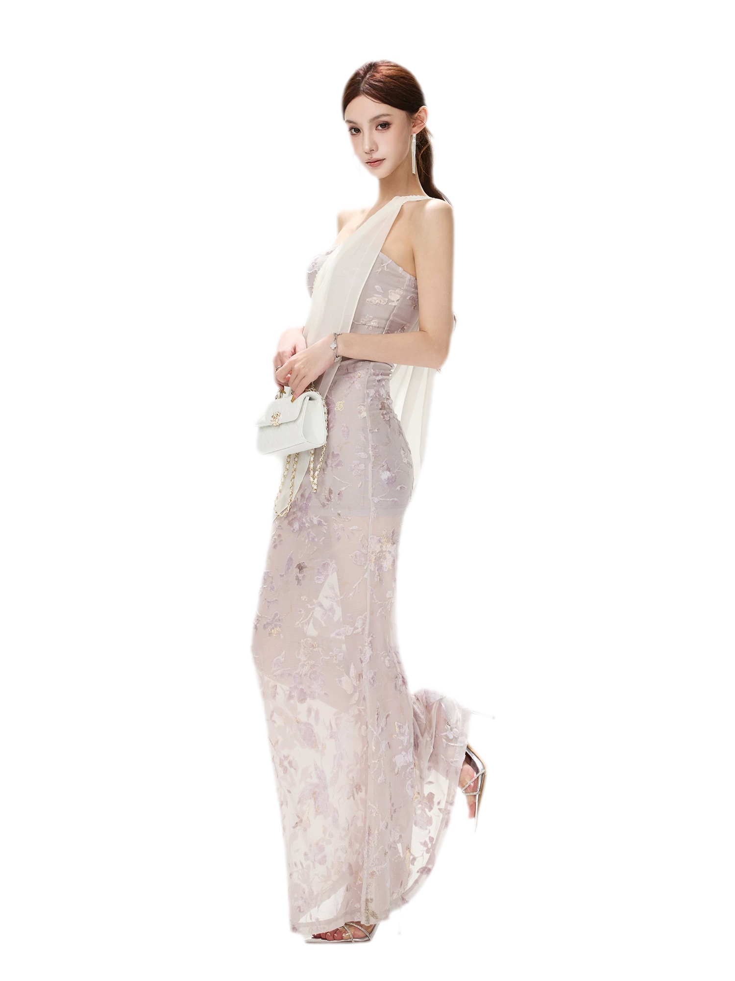 Flocked Floral Mermaid Dress