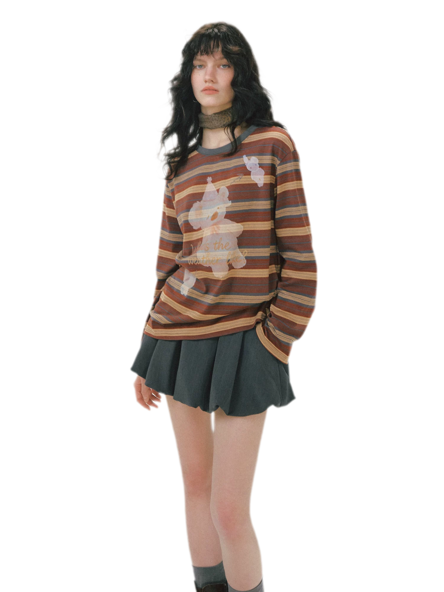 Vintage Striped Bear Graphic T-Shirt