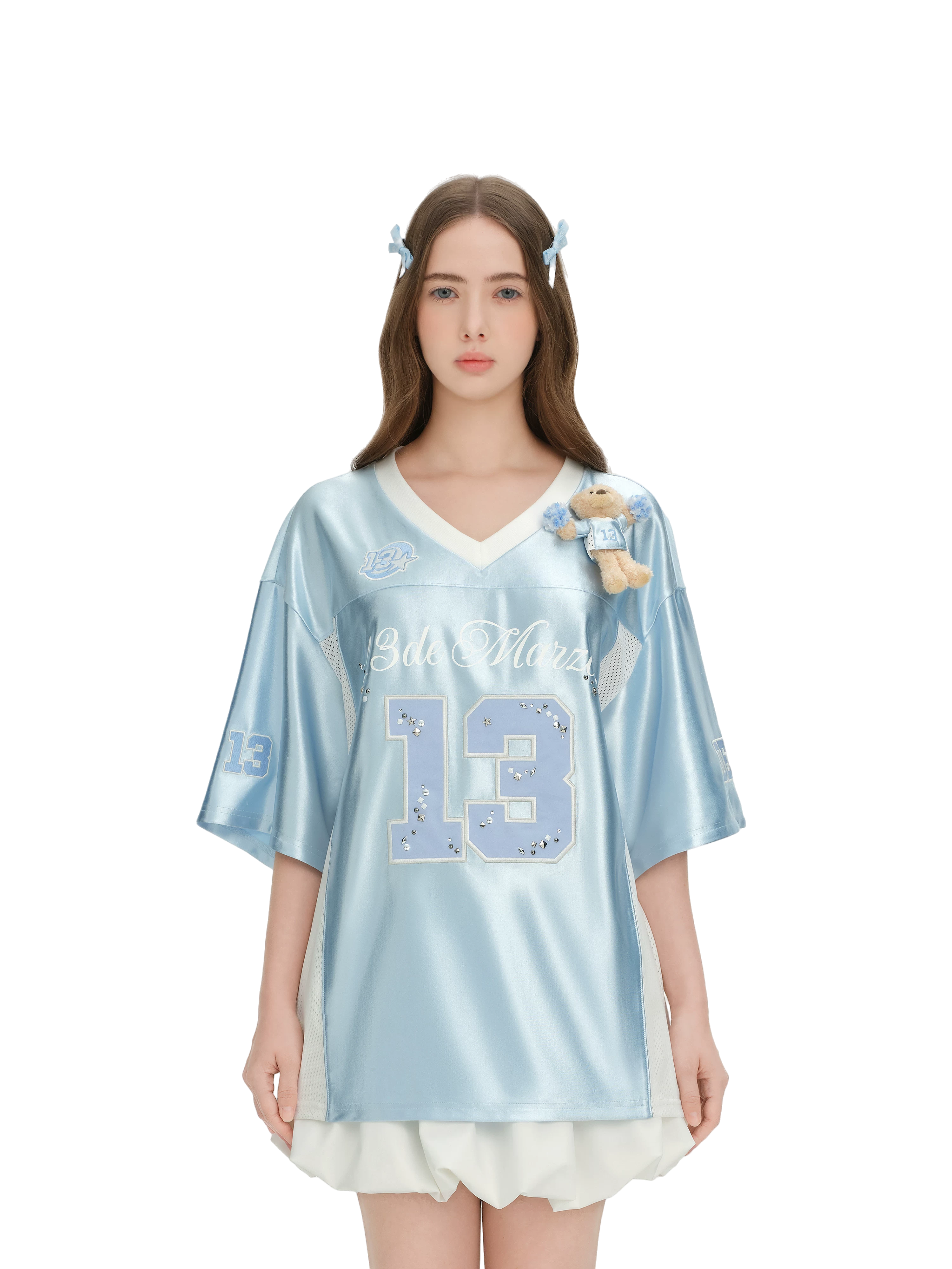 Satin V-Neck Short Sleeve T-Shirt