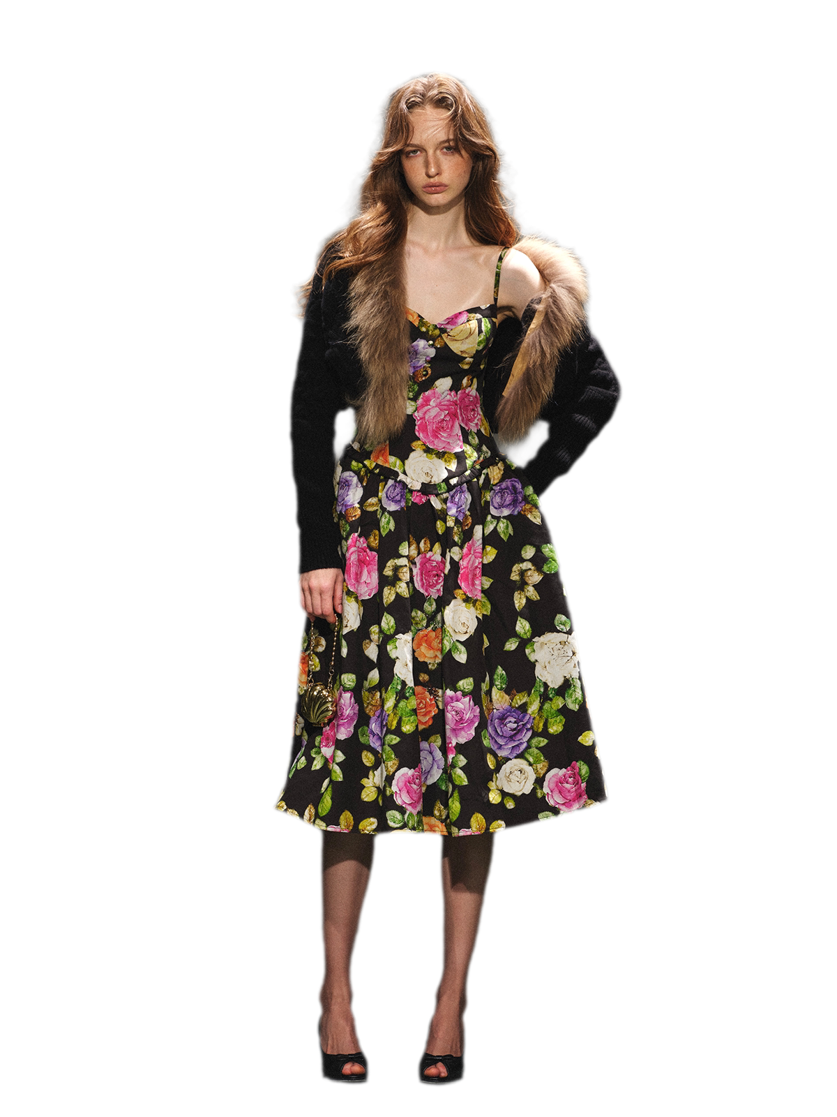 Robe en lyocell à taille marquée et motif floral