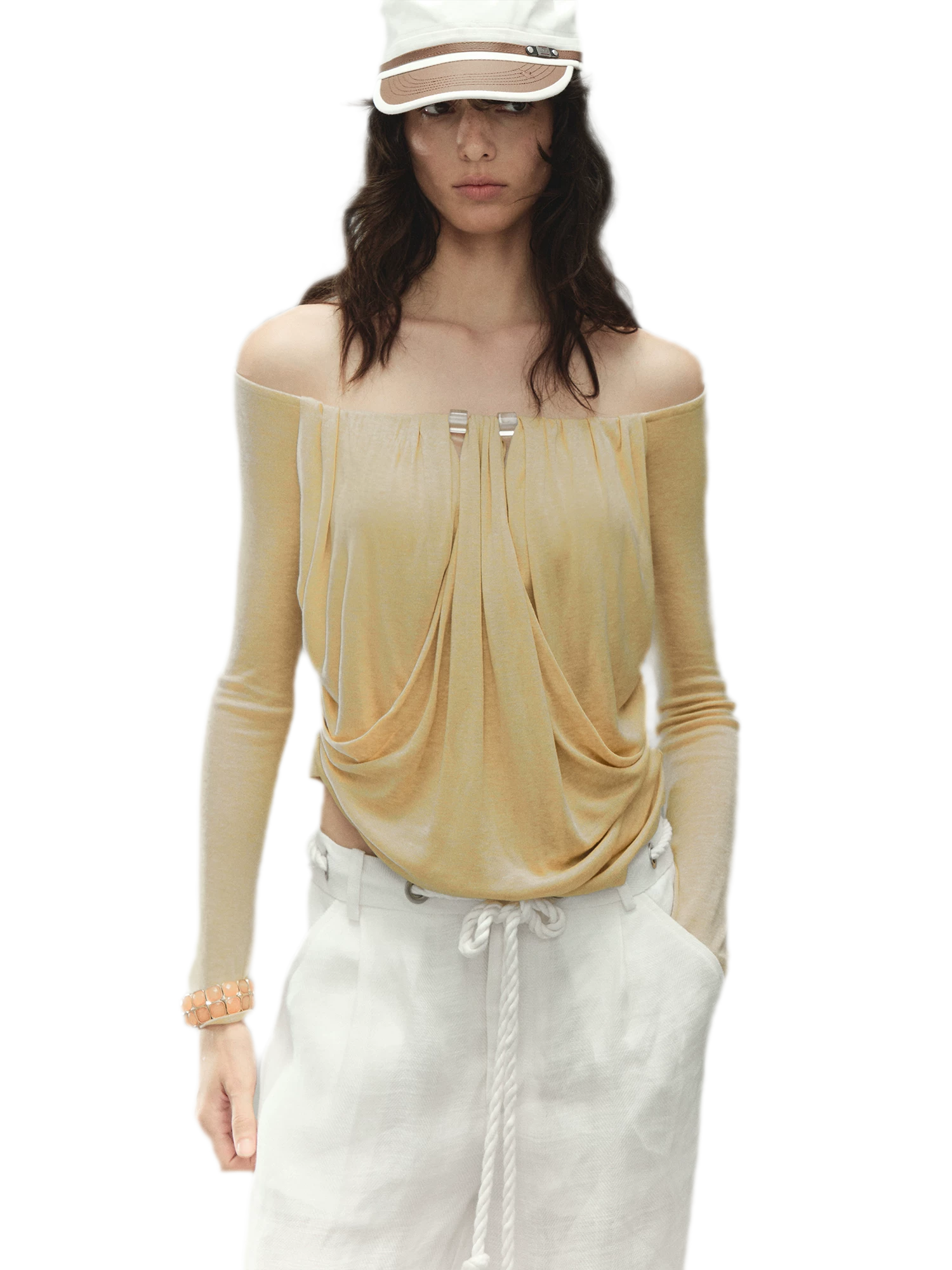 Tencel Wool Off-Shoulder Top