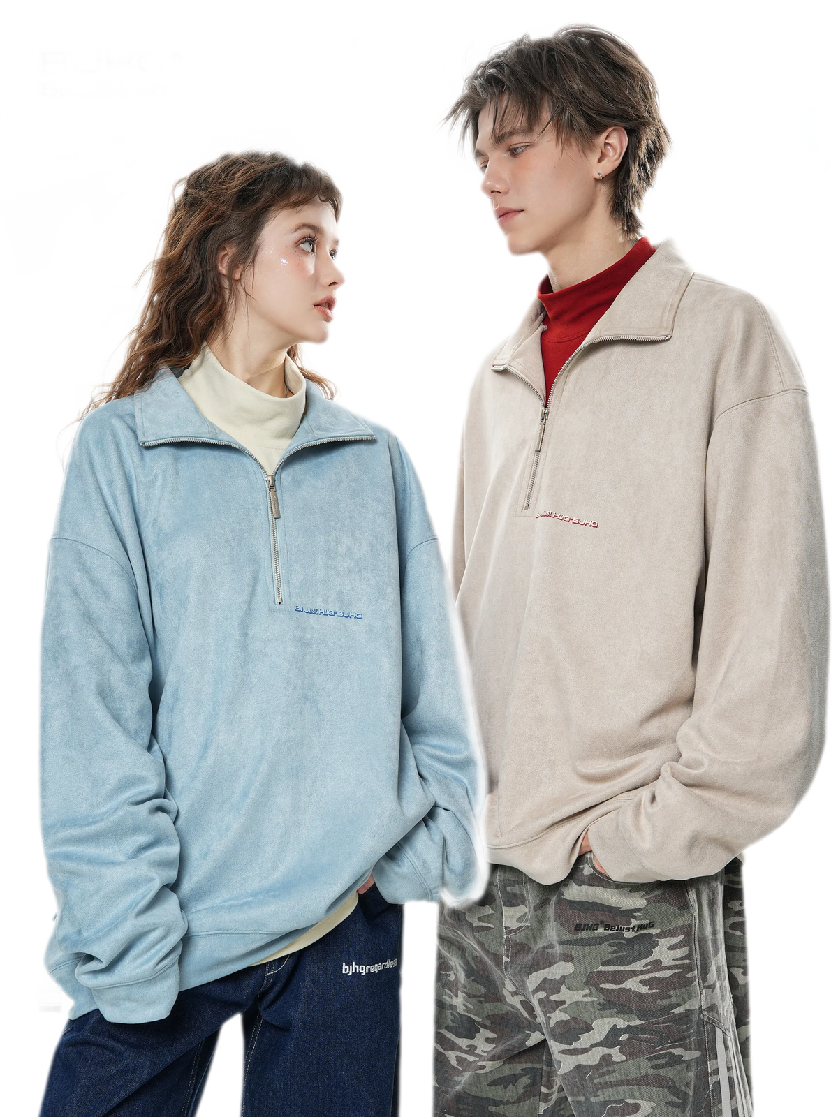 Faux Suede Oversize Polo Sweatshirt