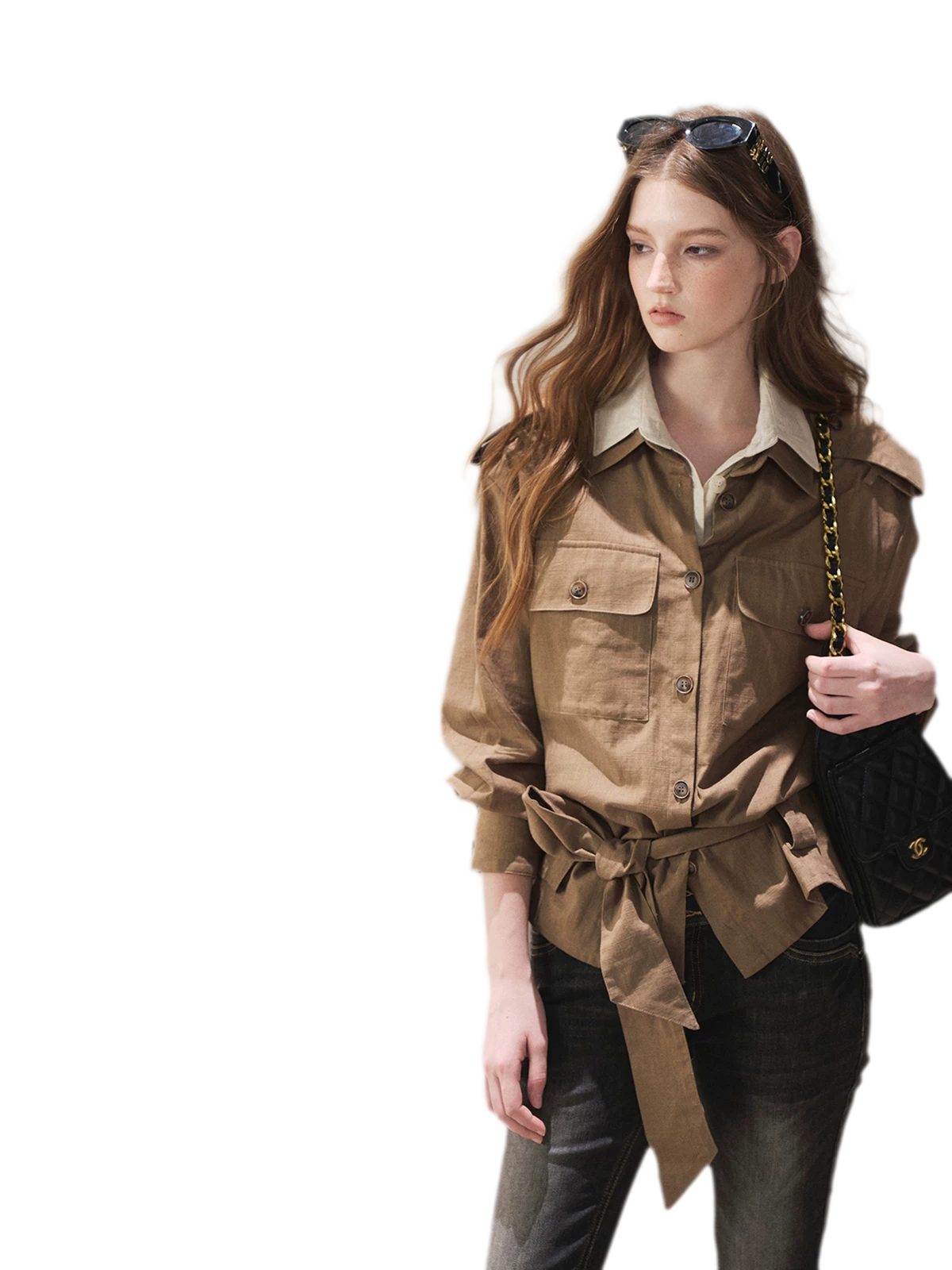 Cotton Linen Cinched Workwear Shirt