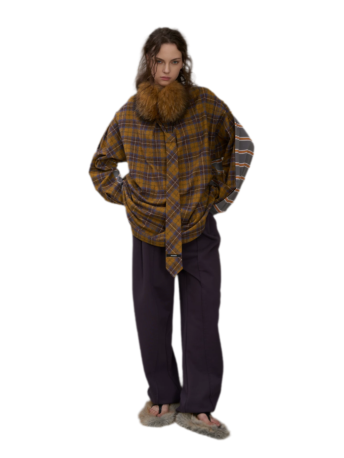 Contrasting Plaid Panel T-Shirt