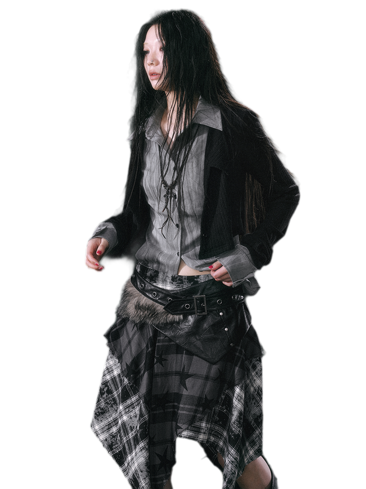 Star Plaid Raw-Edge Skirt