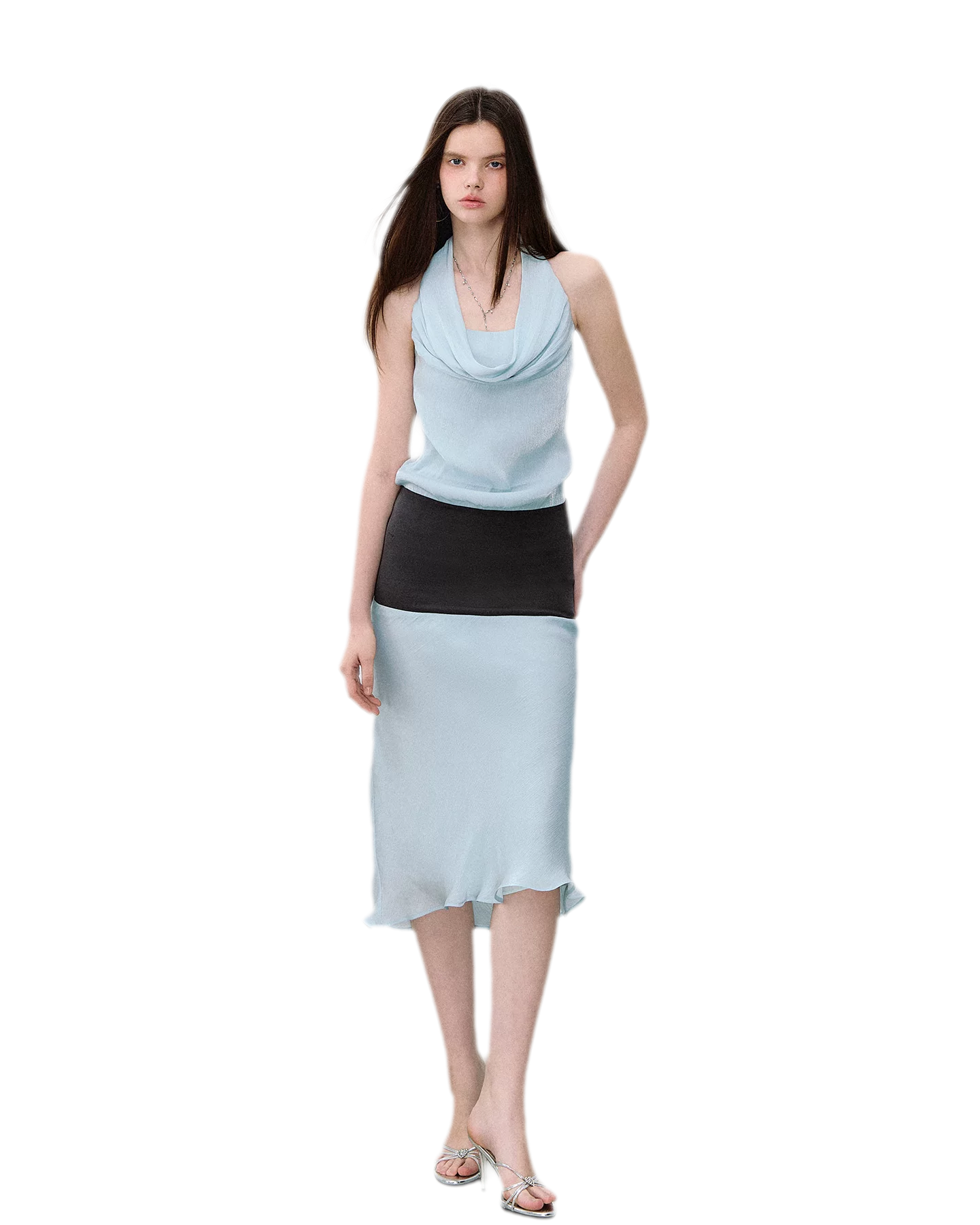 Mermaid Halter Neck Colorblock Dress
