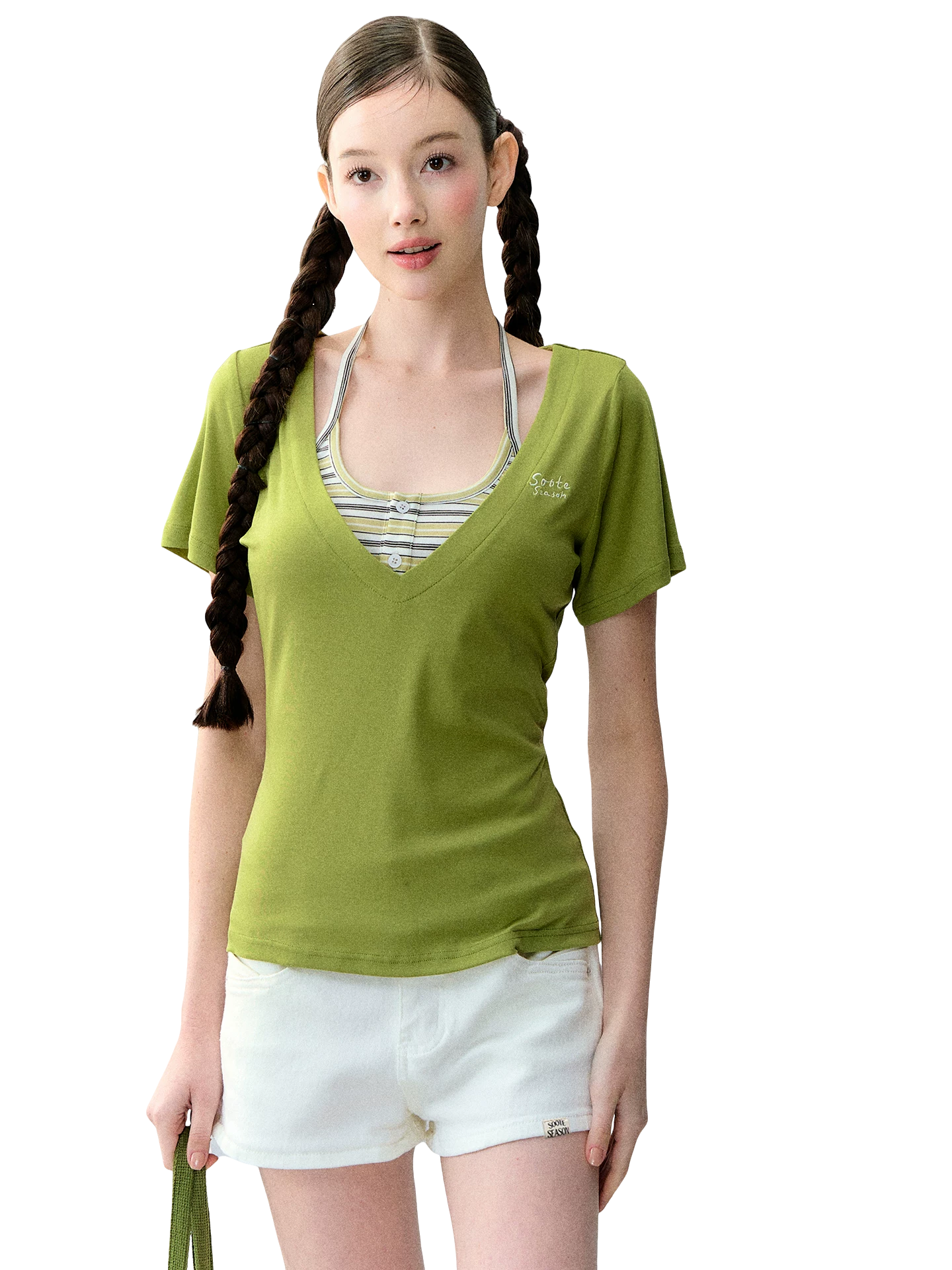 Original Lyocell Colorblock V-Neck Two-Piece Set