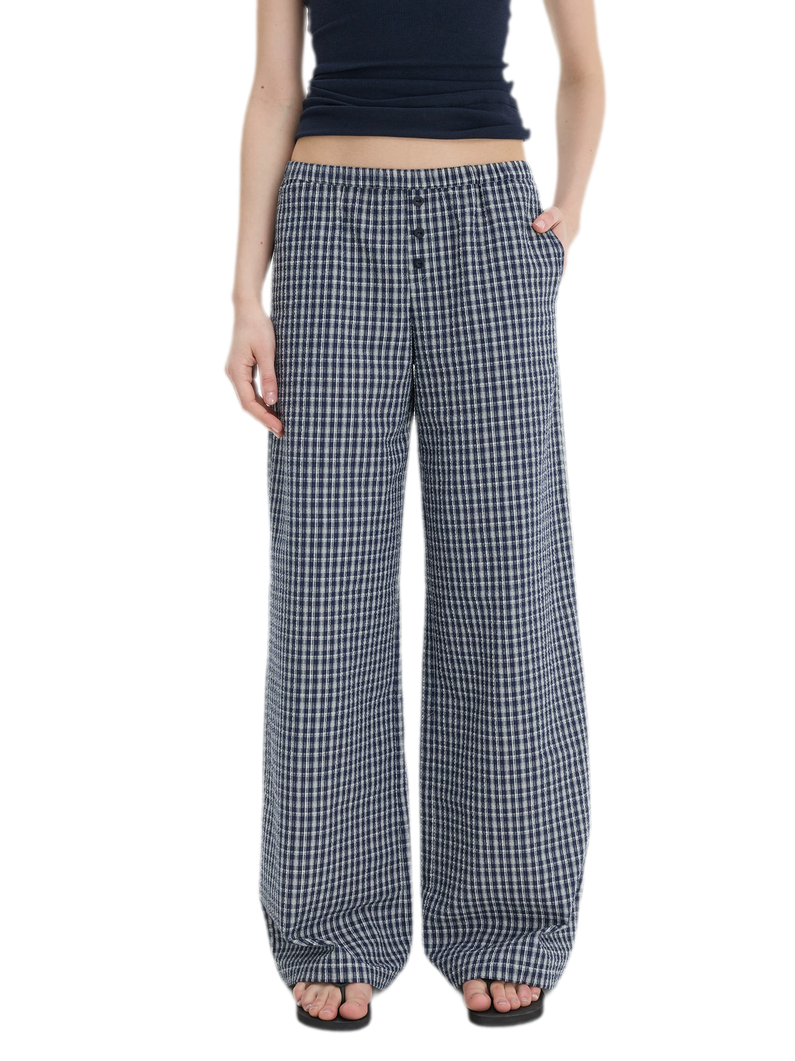 Textured Check Wide-Leg Trousers