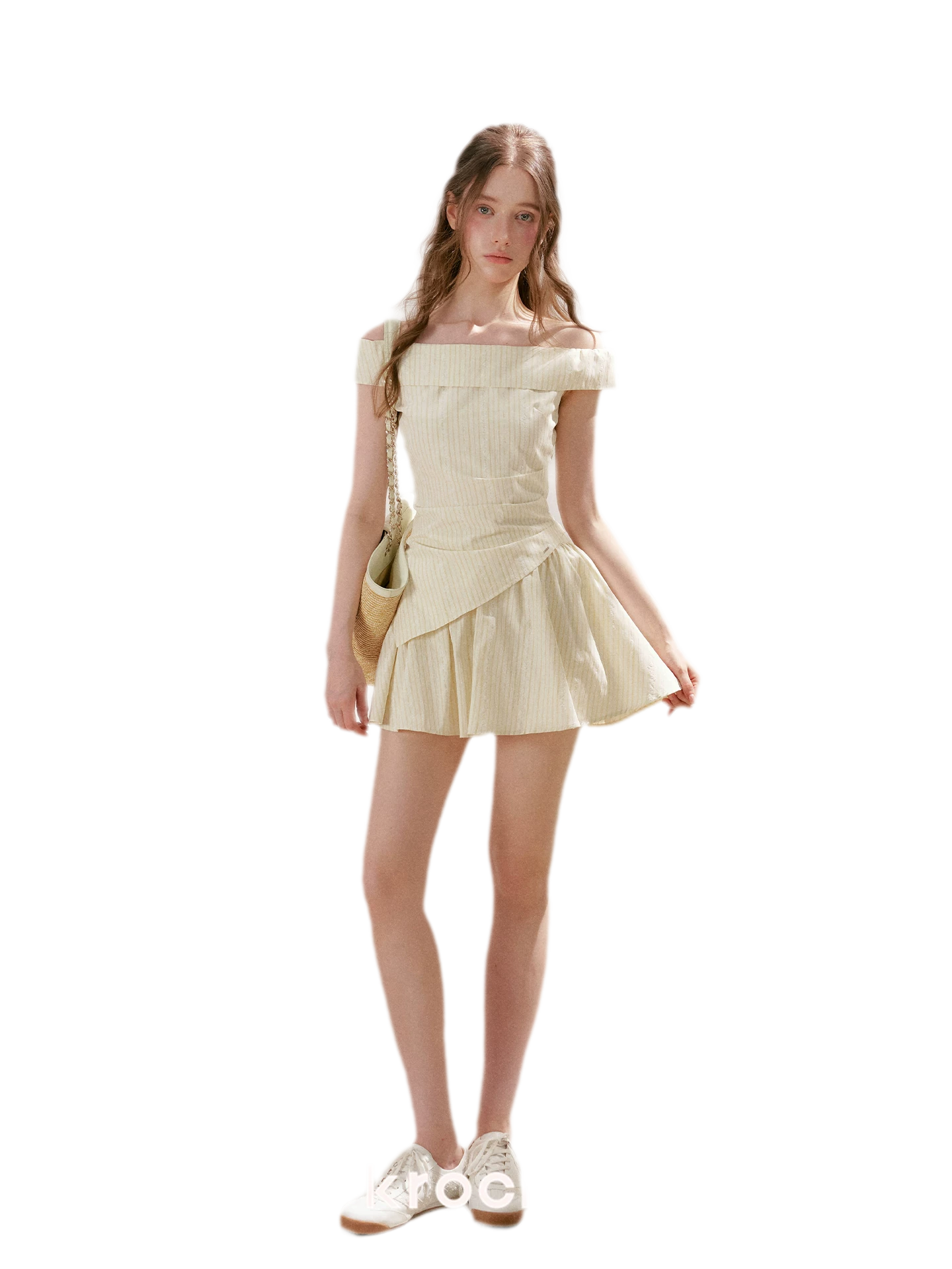 Striped Off-Shoulder Top and A-Line Skirt Set