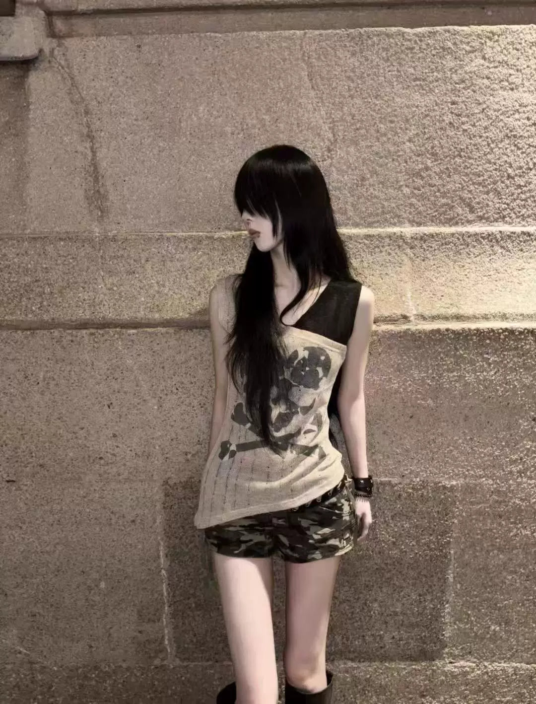 Distressed Skull Graphic Vest