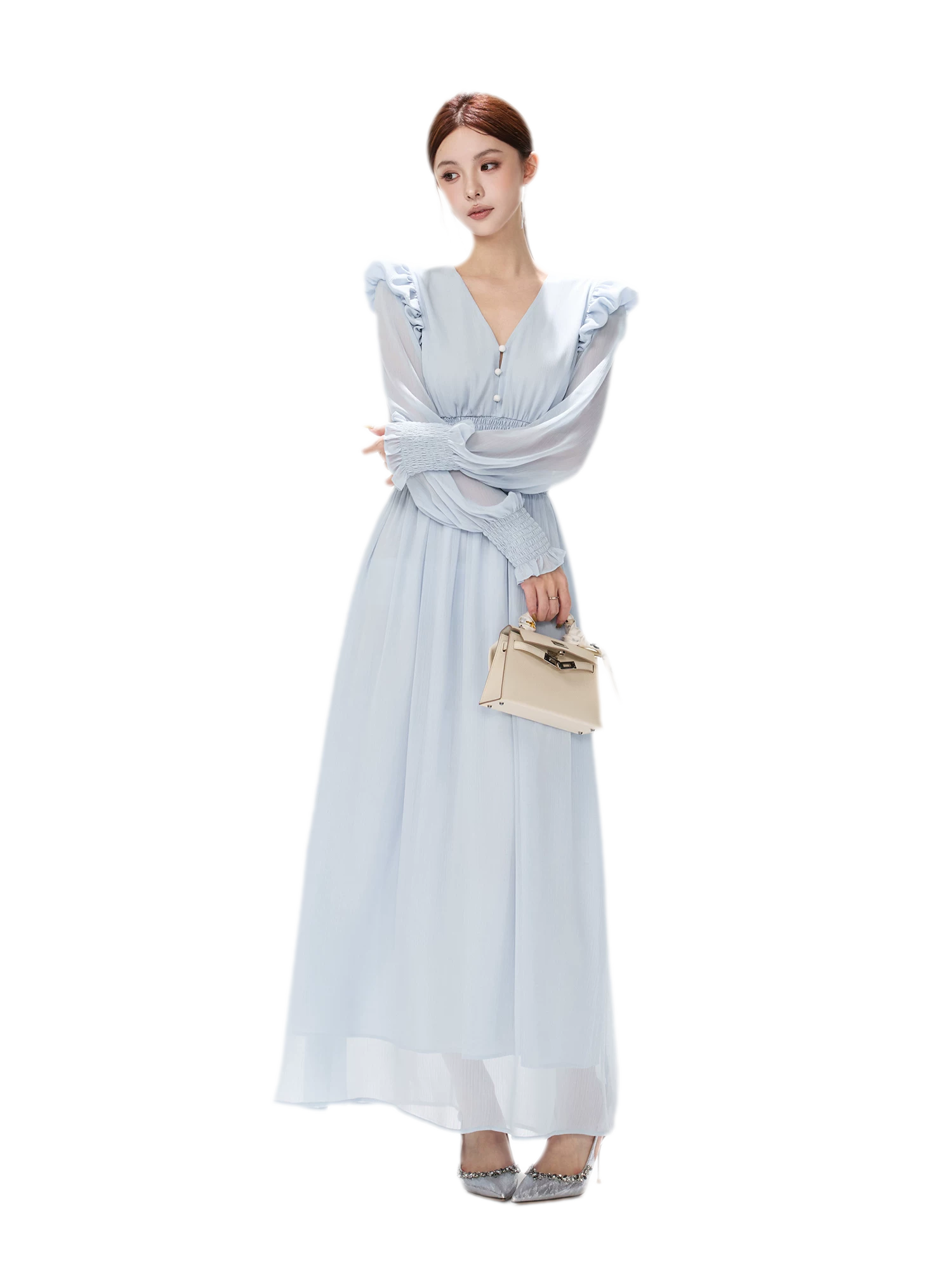 Textured Ruffle V-Neck Dress
