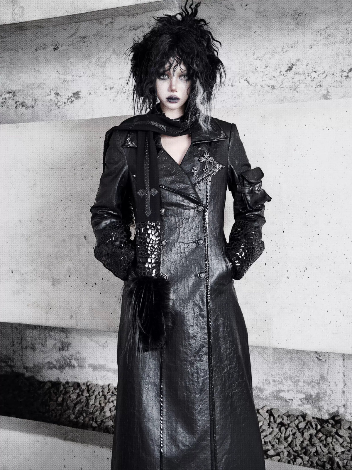 Cracked Leather Fleece-Lined Coat