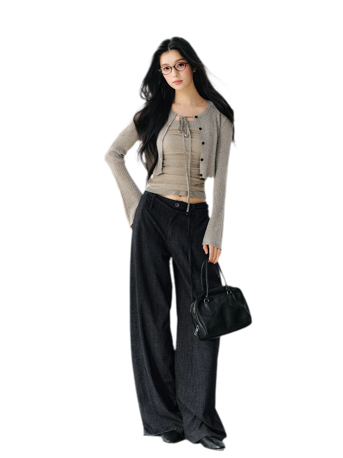 Faux Linen Wide Jeans