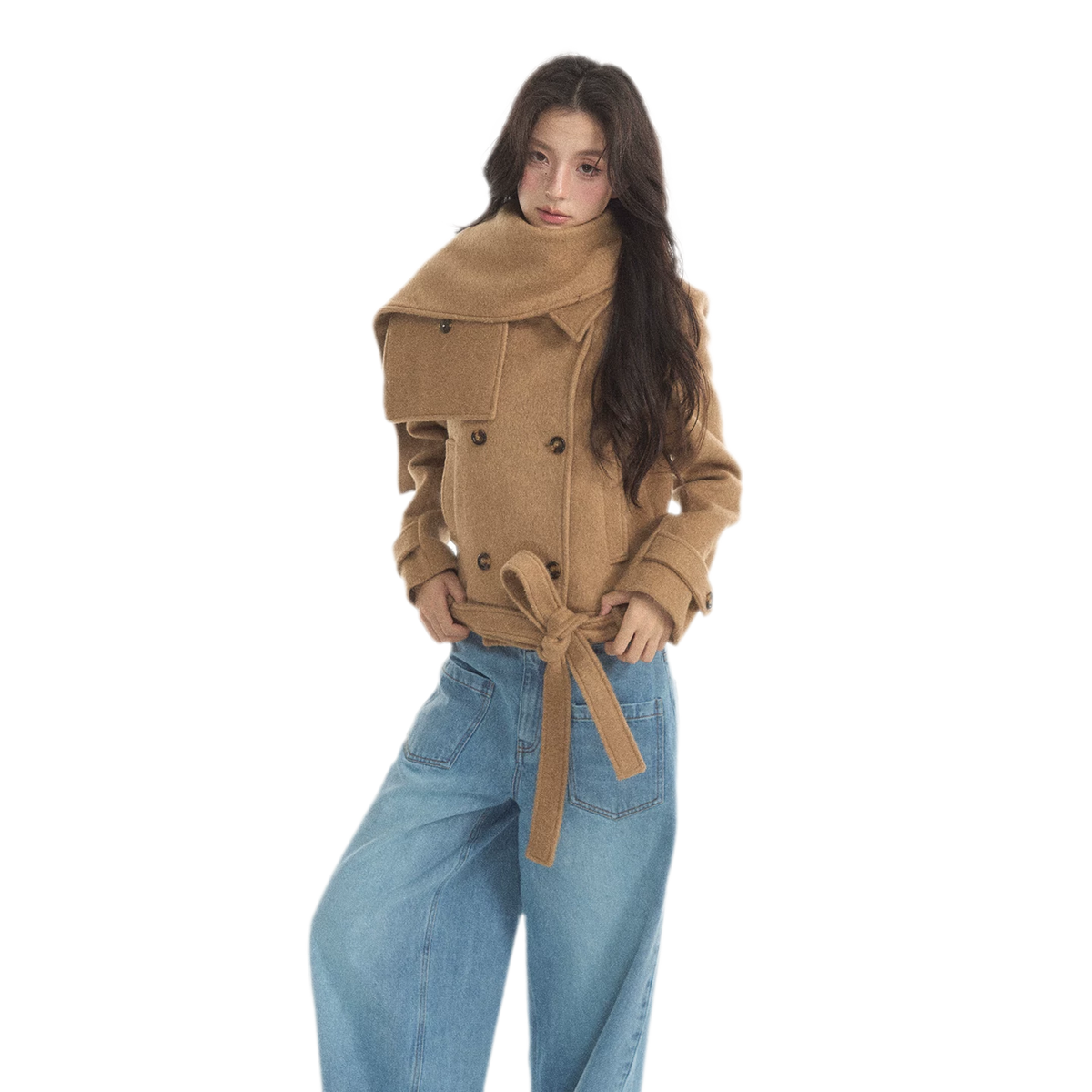 Wool Double-Breasted Cropped Coat