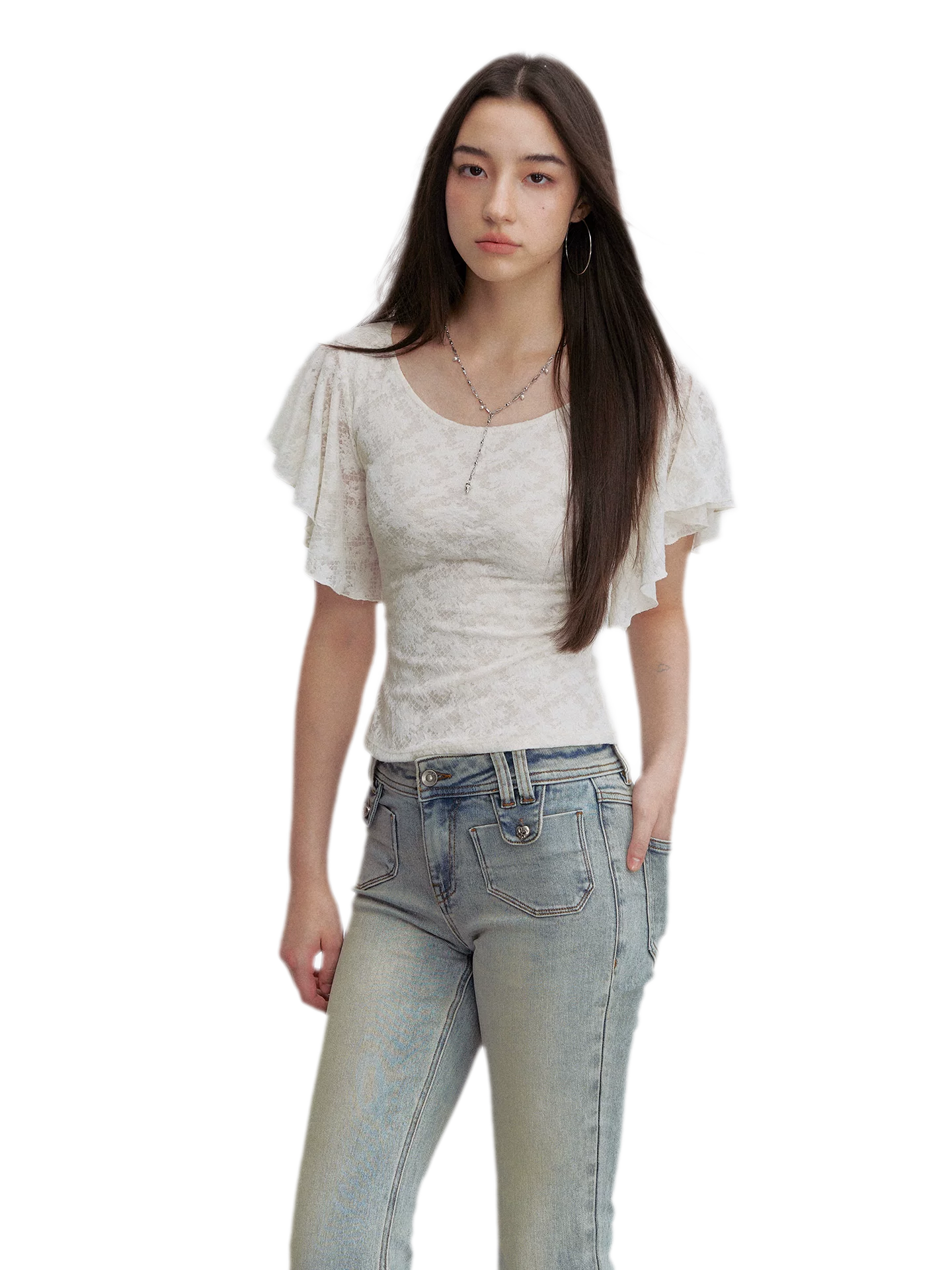 Lace Textured Flutter Tee