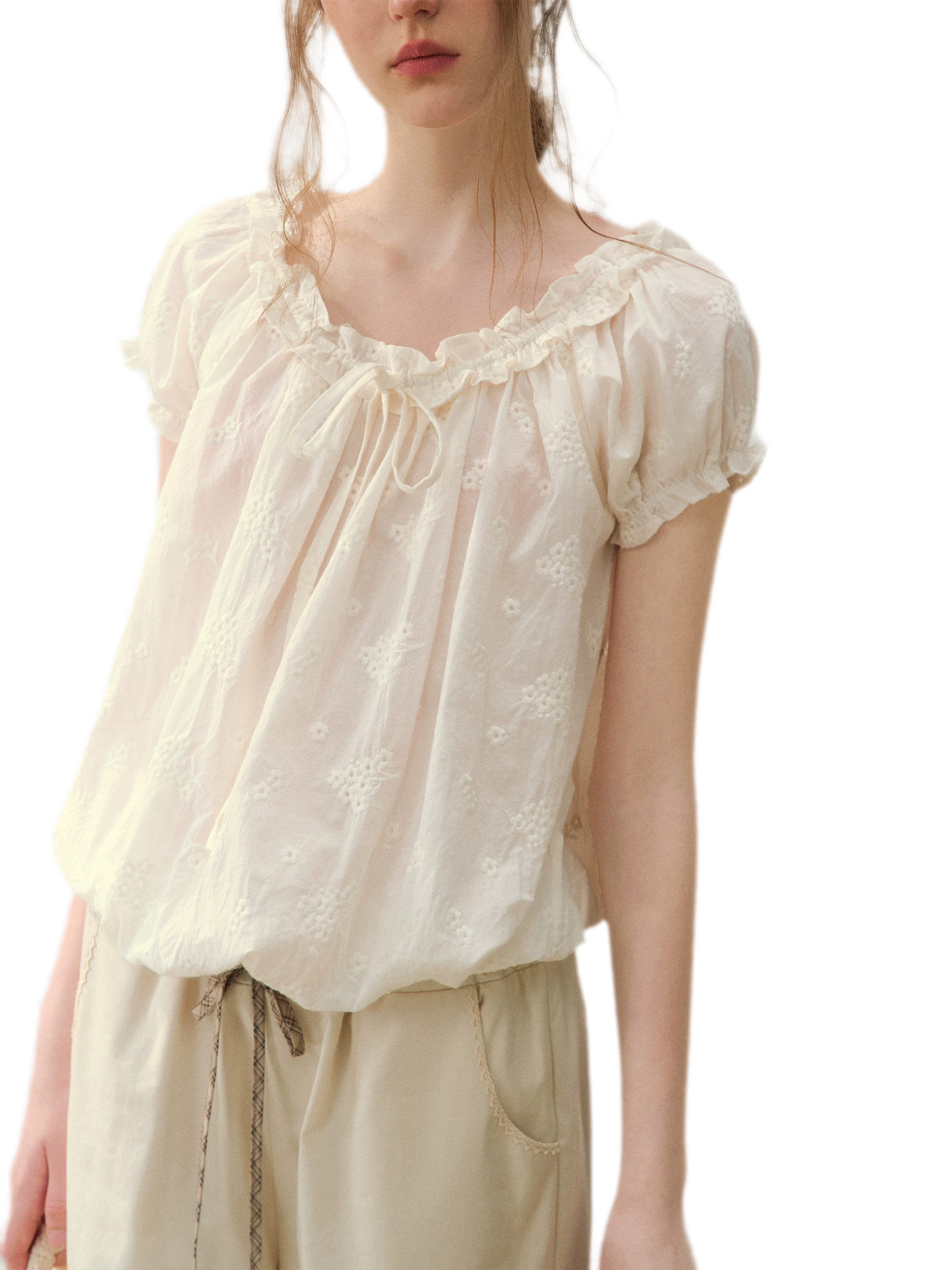 Embroidered Ruffle Blouse