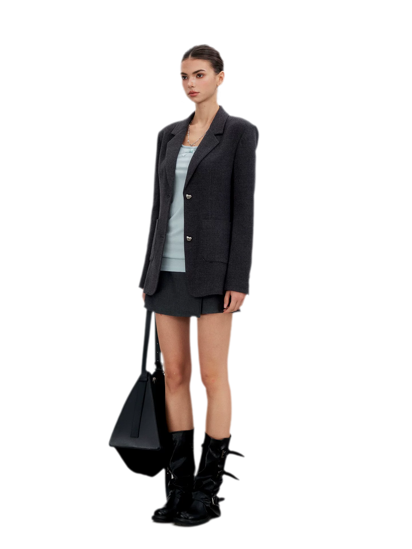 Textured Double-Button Tailored Blazer