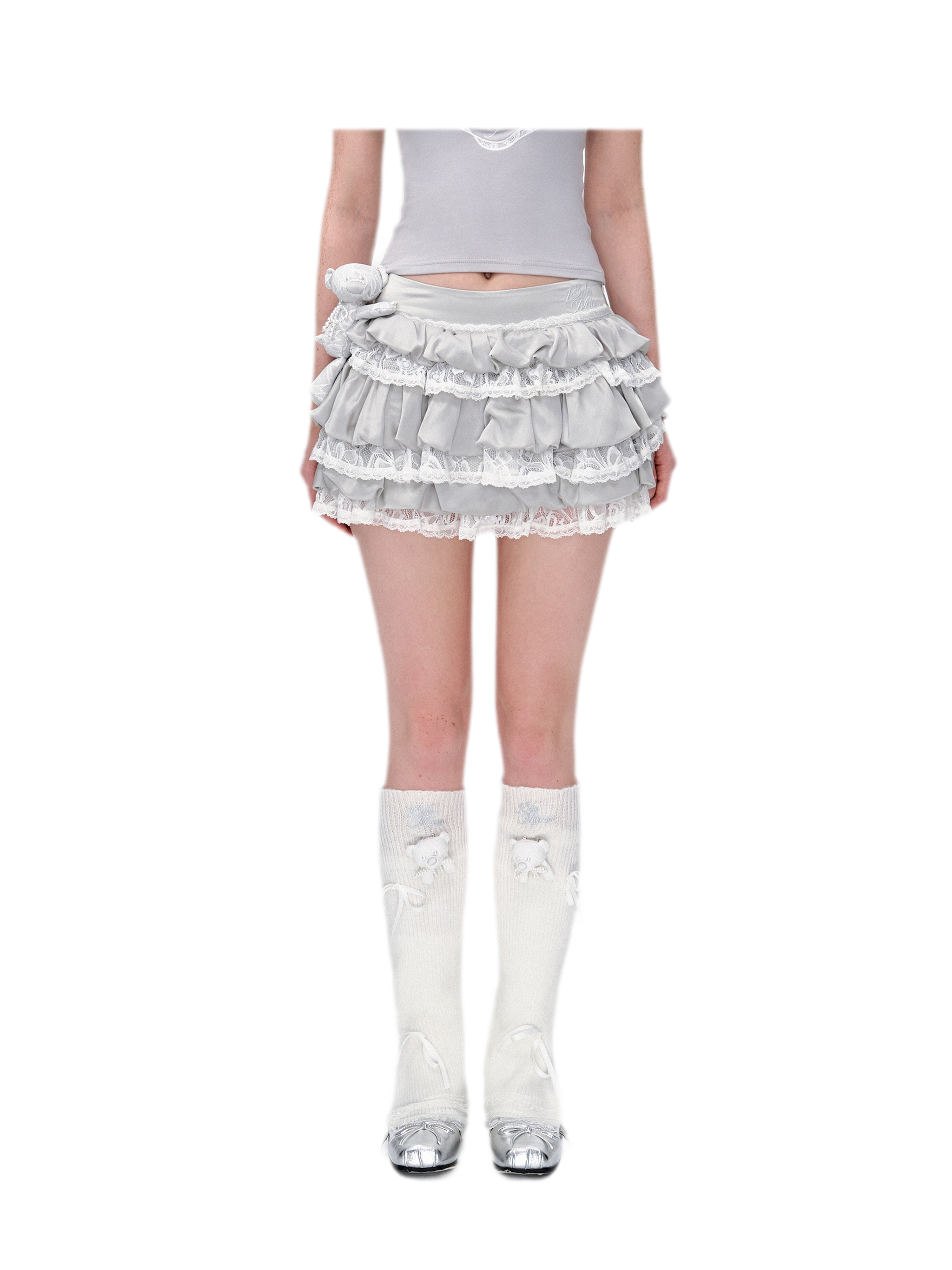 Lace Bear Puff Mini Skirt