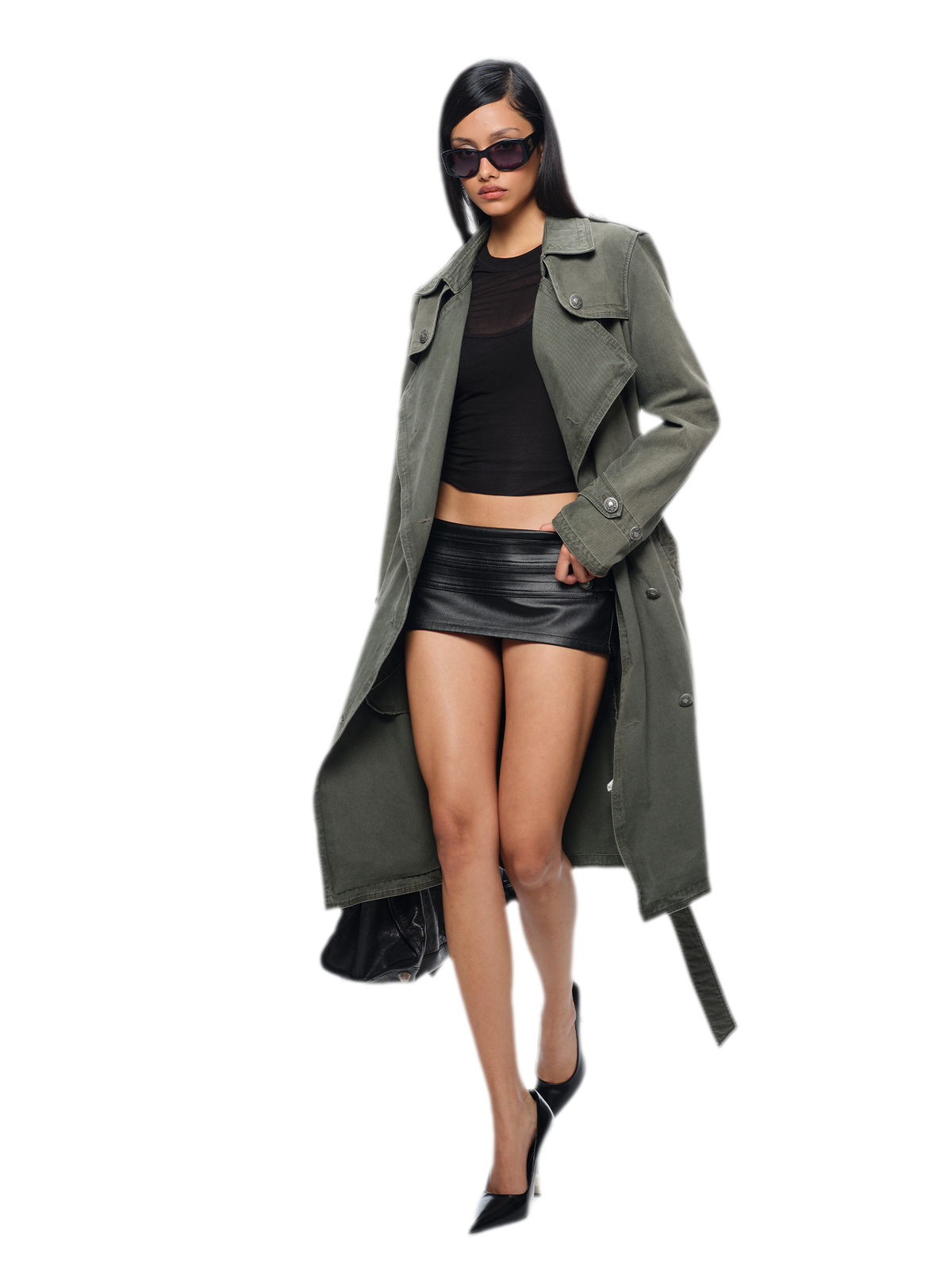 Washed Military Green Trench Coat