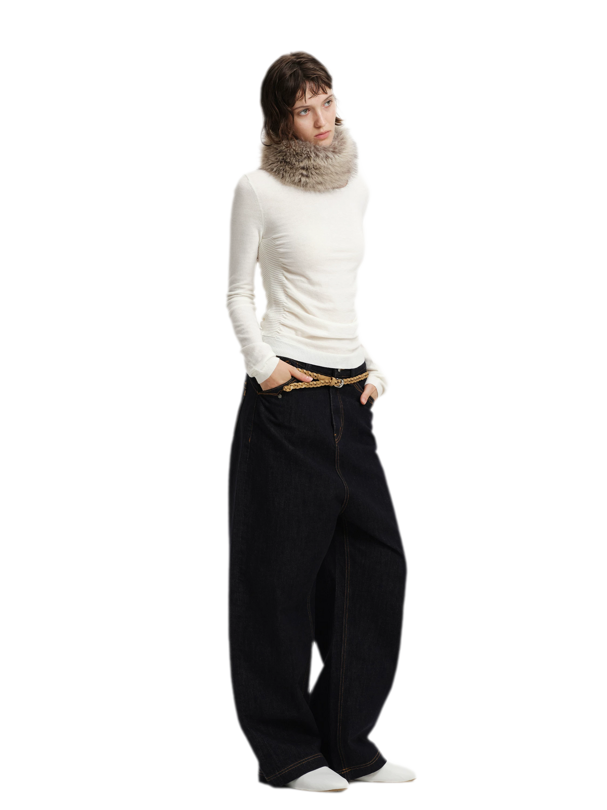 Top in maglia slim arricciato in lana