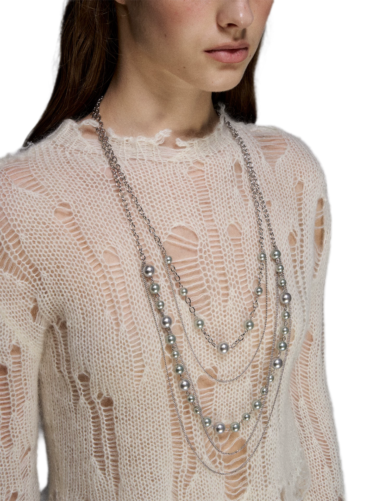 Silver Pearl Layered Necklace