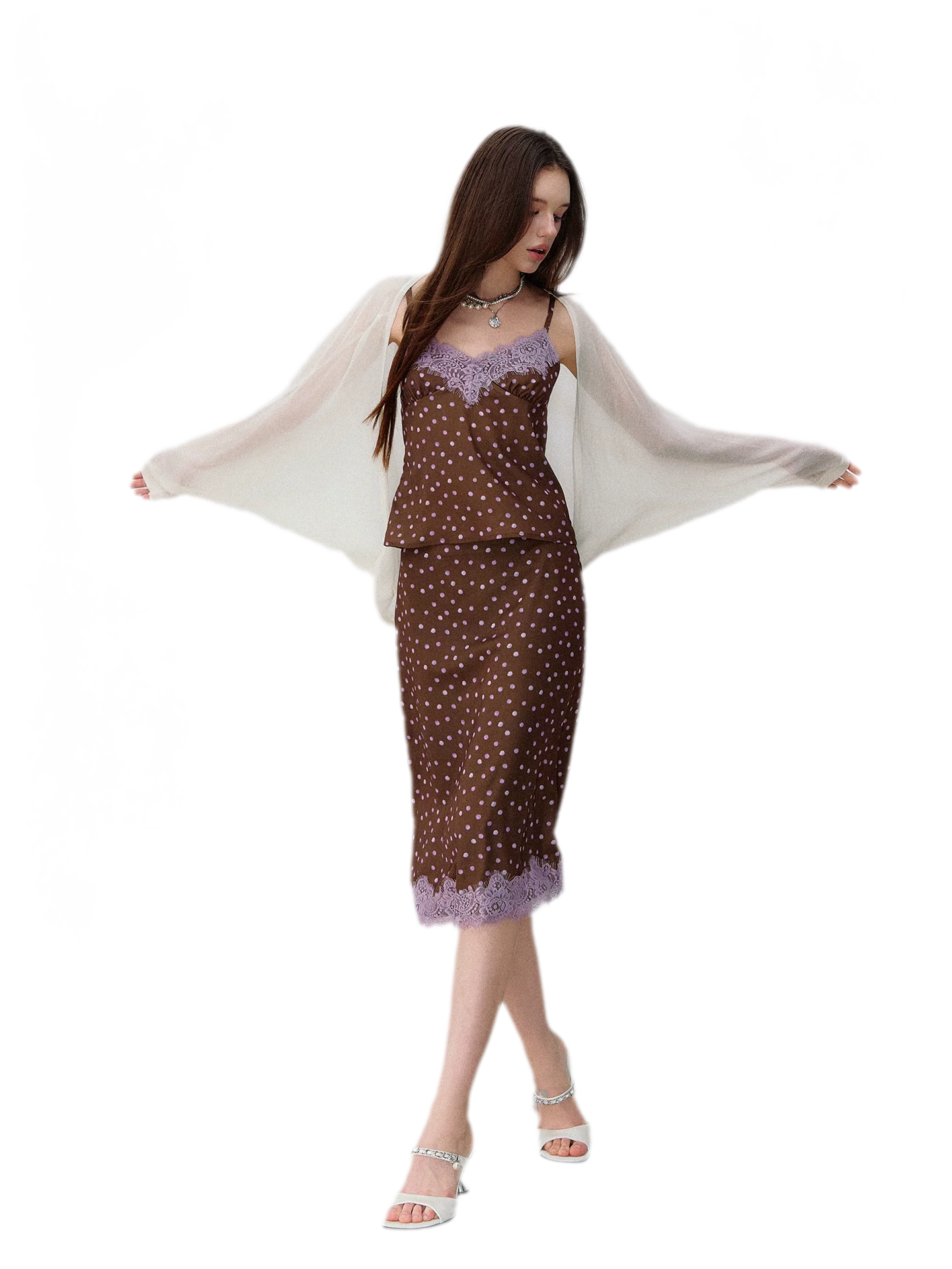 Southern France Polka Dot Lace Camisole & Skirt
