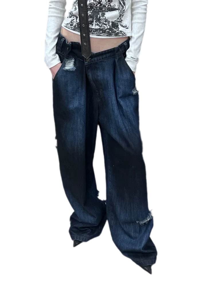 Distressed Wide-Leg Jeans