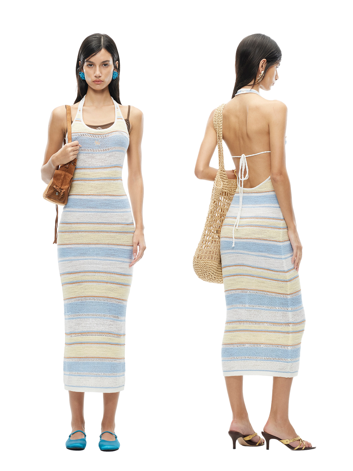Marfi Halter Neck U-Back Slim Long Dress