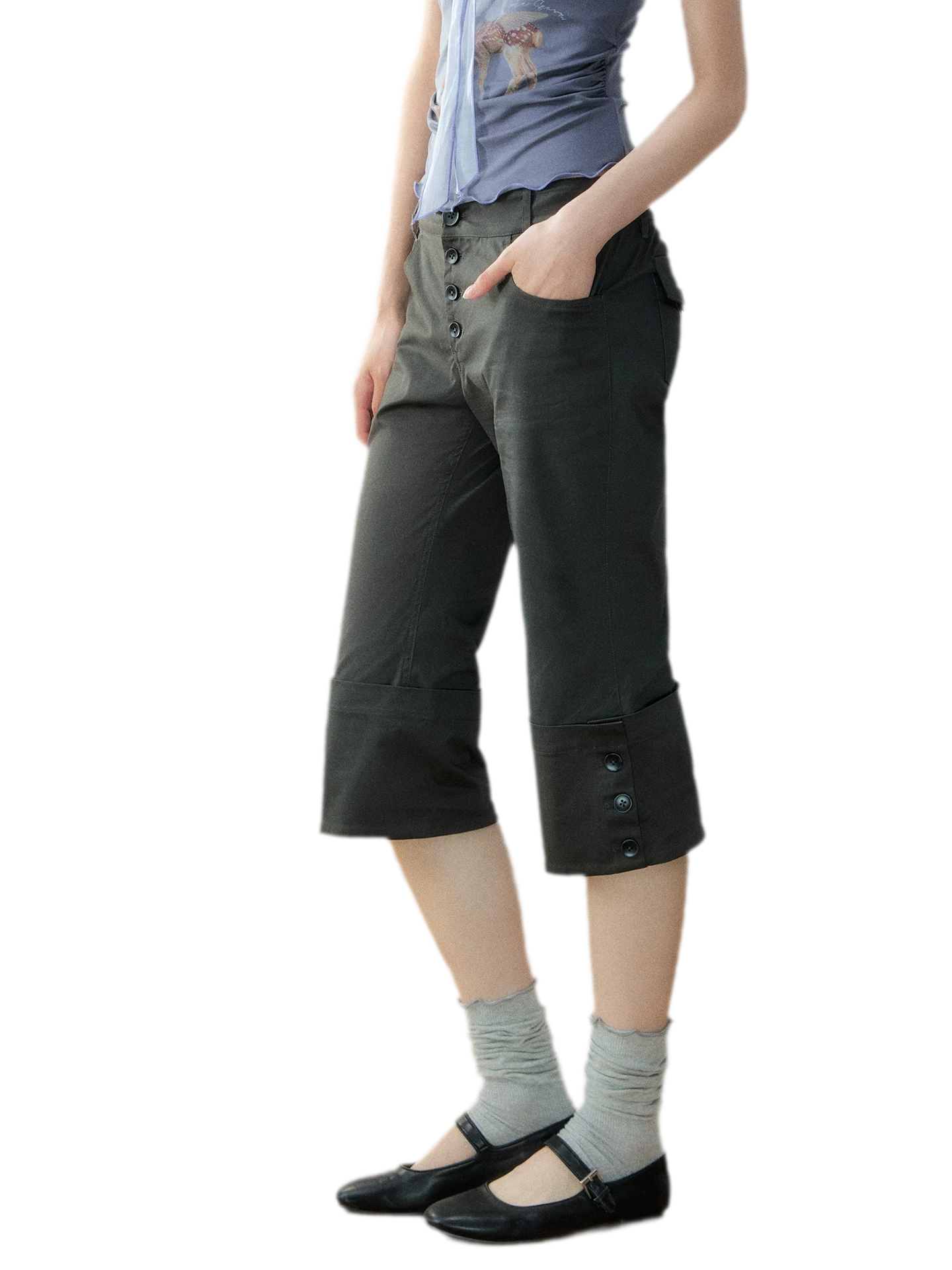 Vintage Turn-Up Cropped Pants