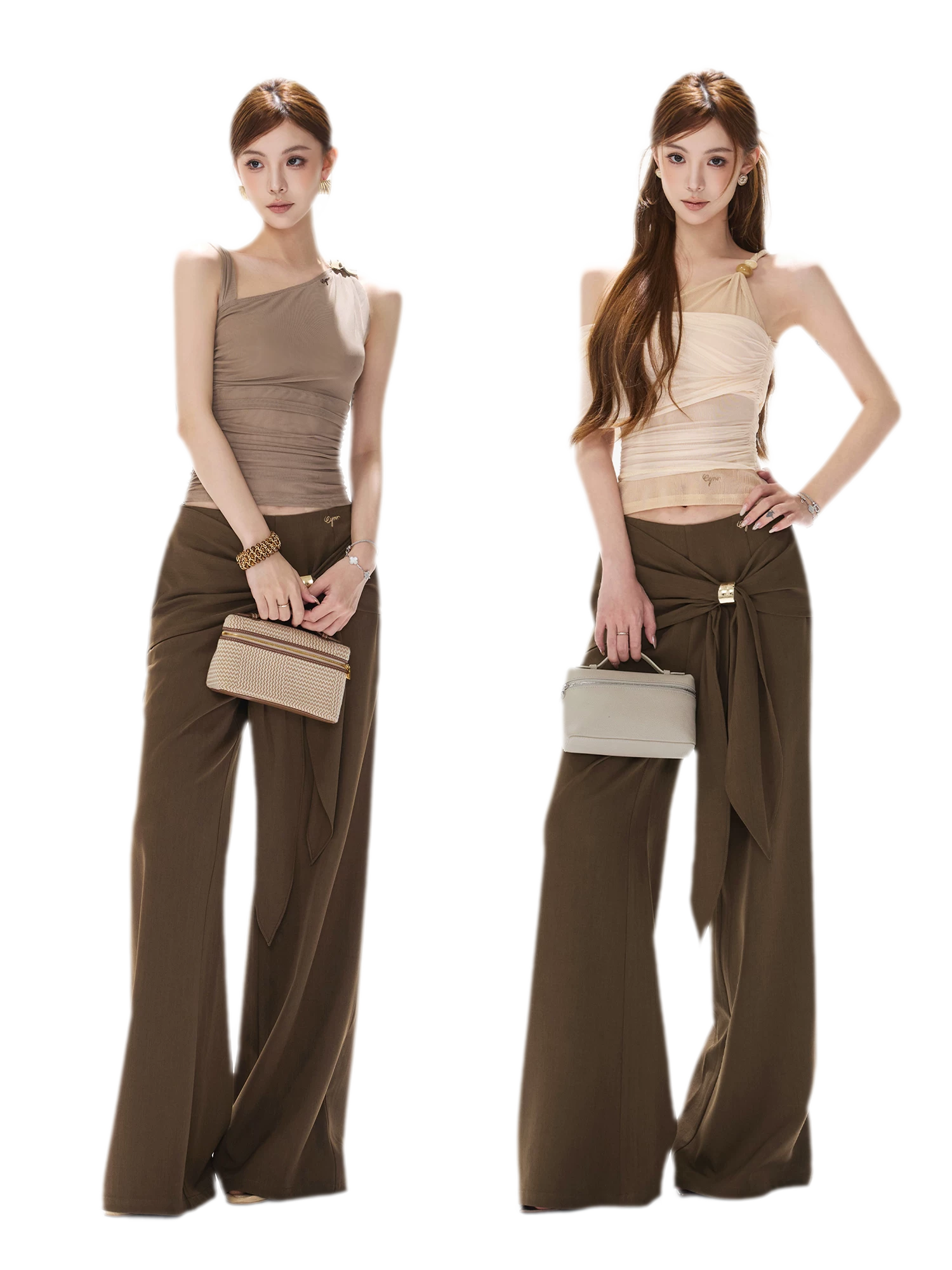 Twist Belt Wide-Leg Pants