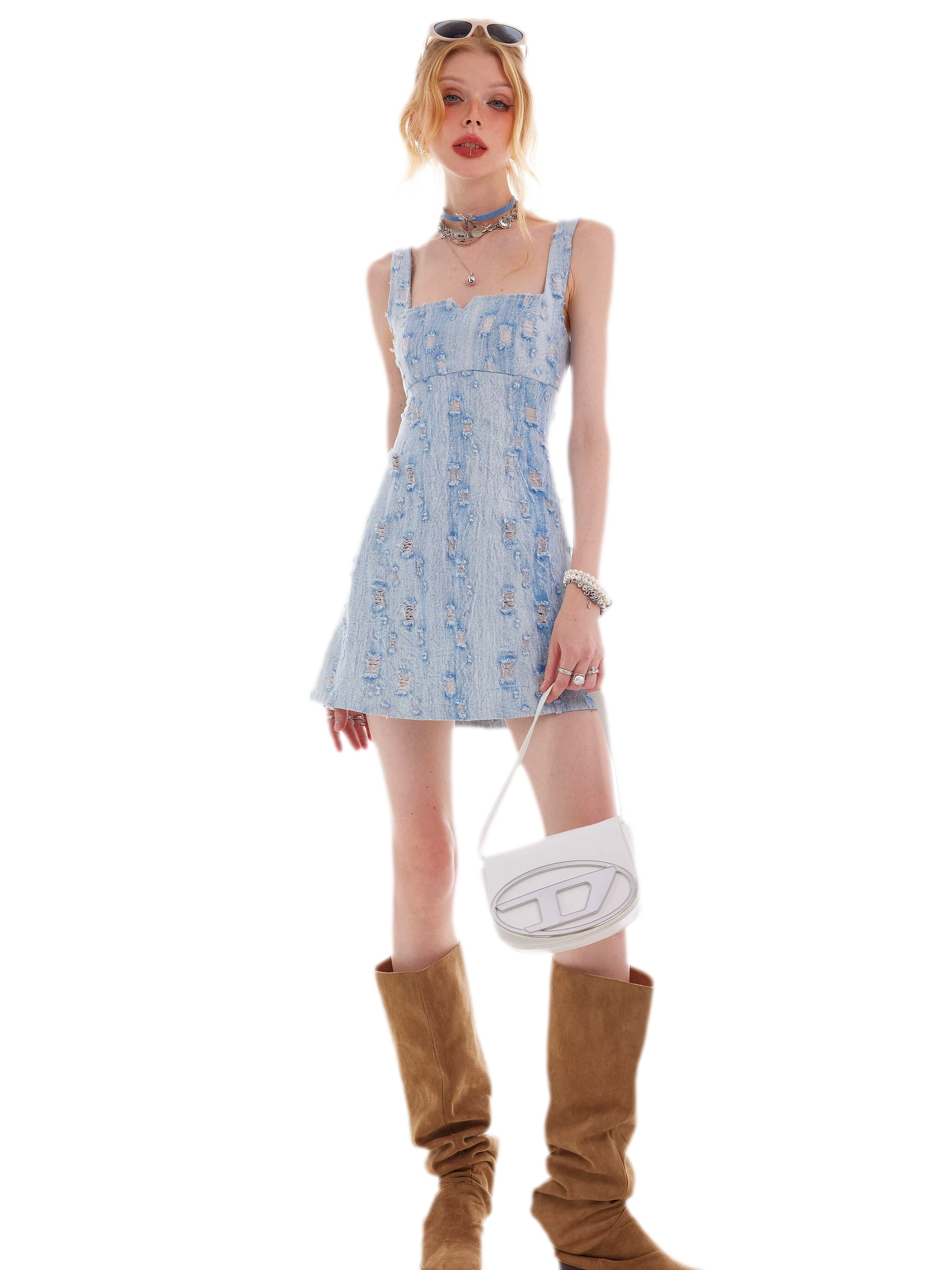 Distressed Denim Cami Dress