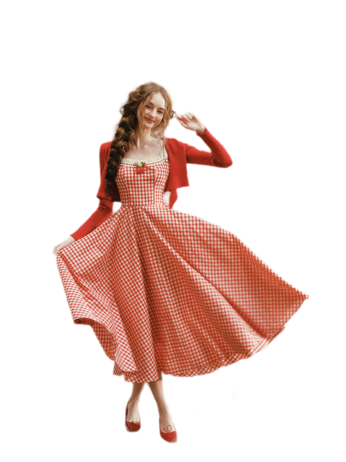 Gingham Lace Trim Dress