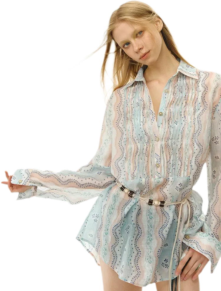 Sheer Print Shirt Jacket