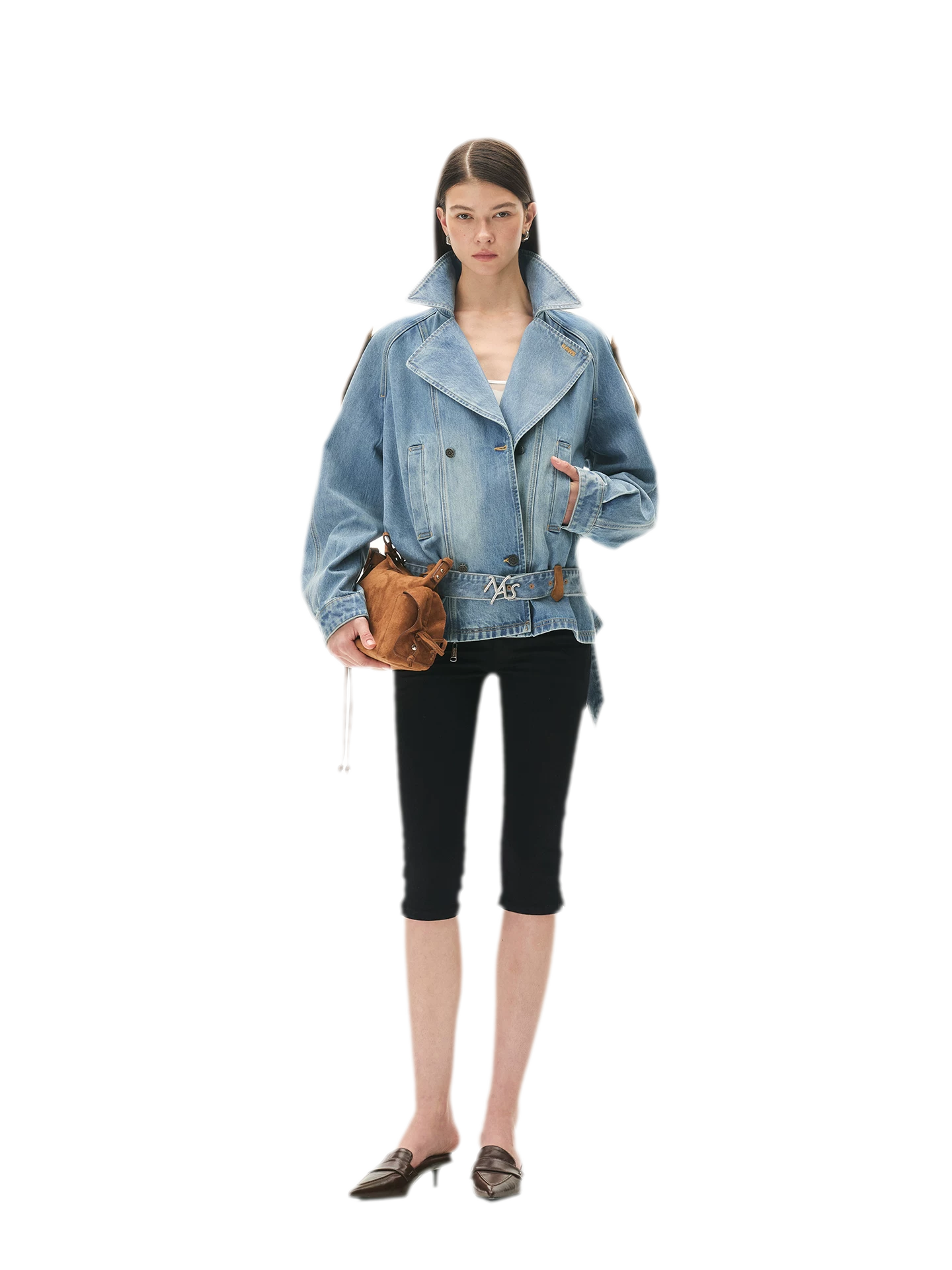 Washed Denim Oversized Trench Jacket
