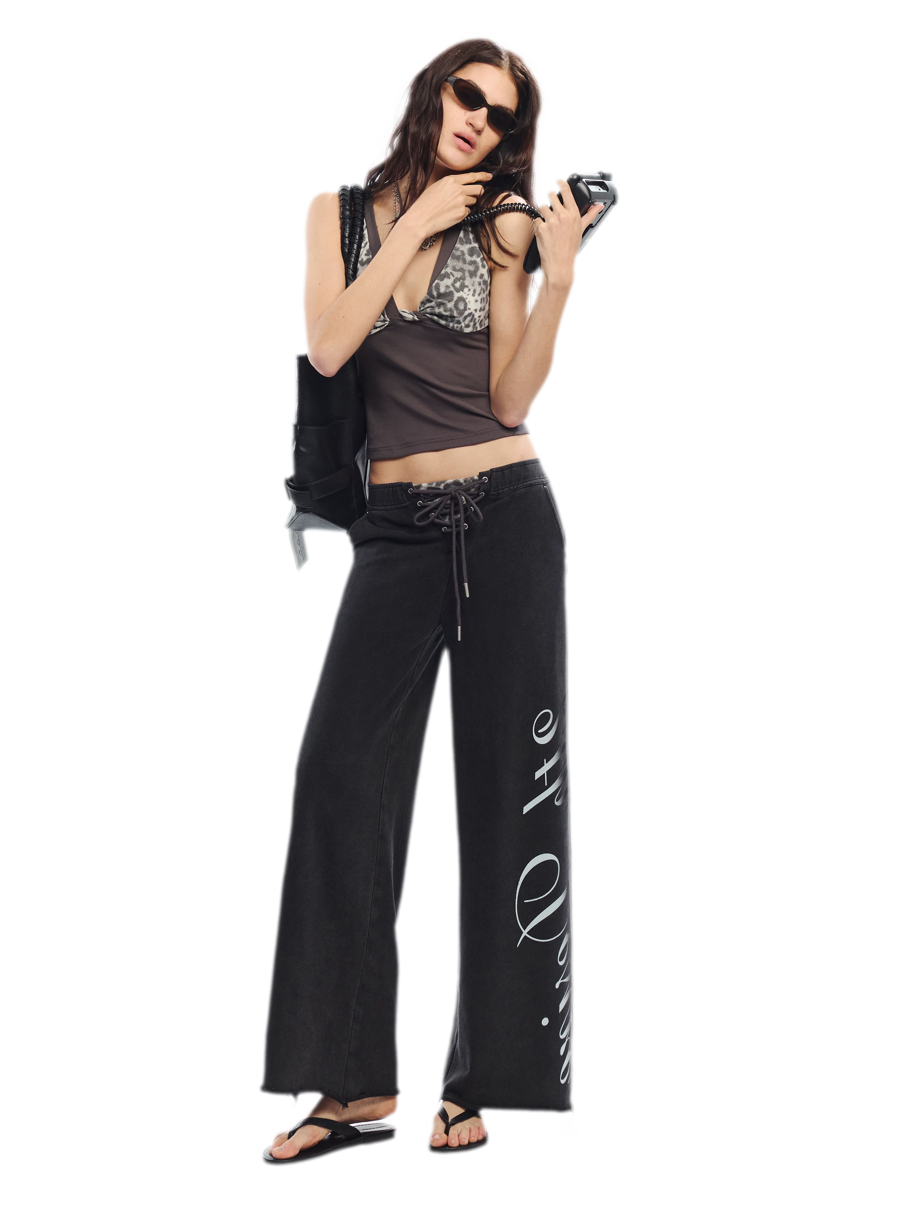 Vintage Letter Print Wide-Leg Pants