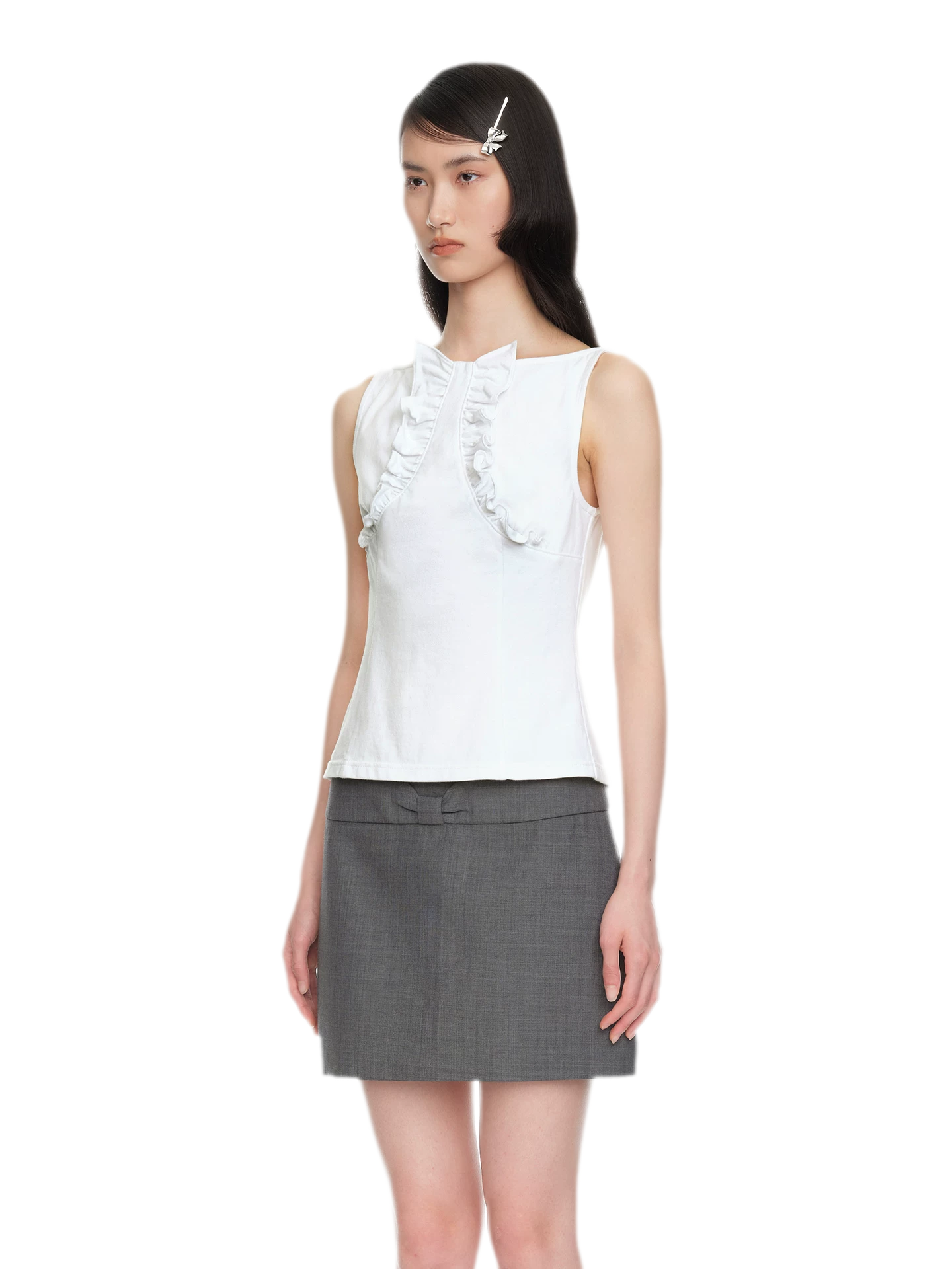 Ruffle Trim Fitted Top