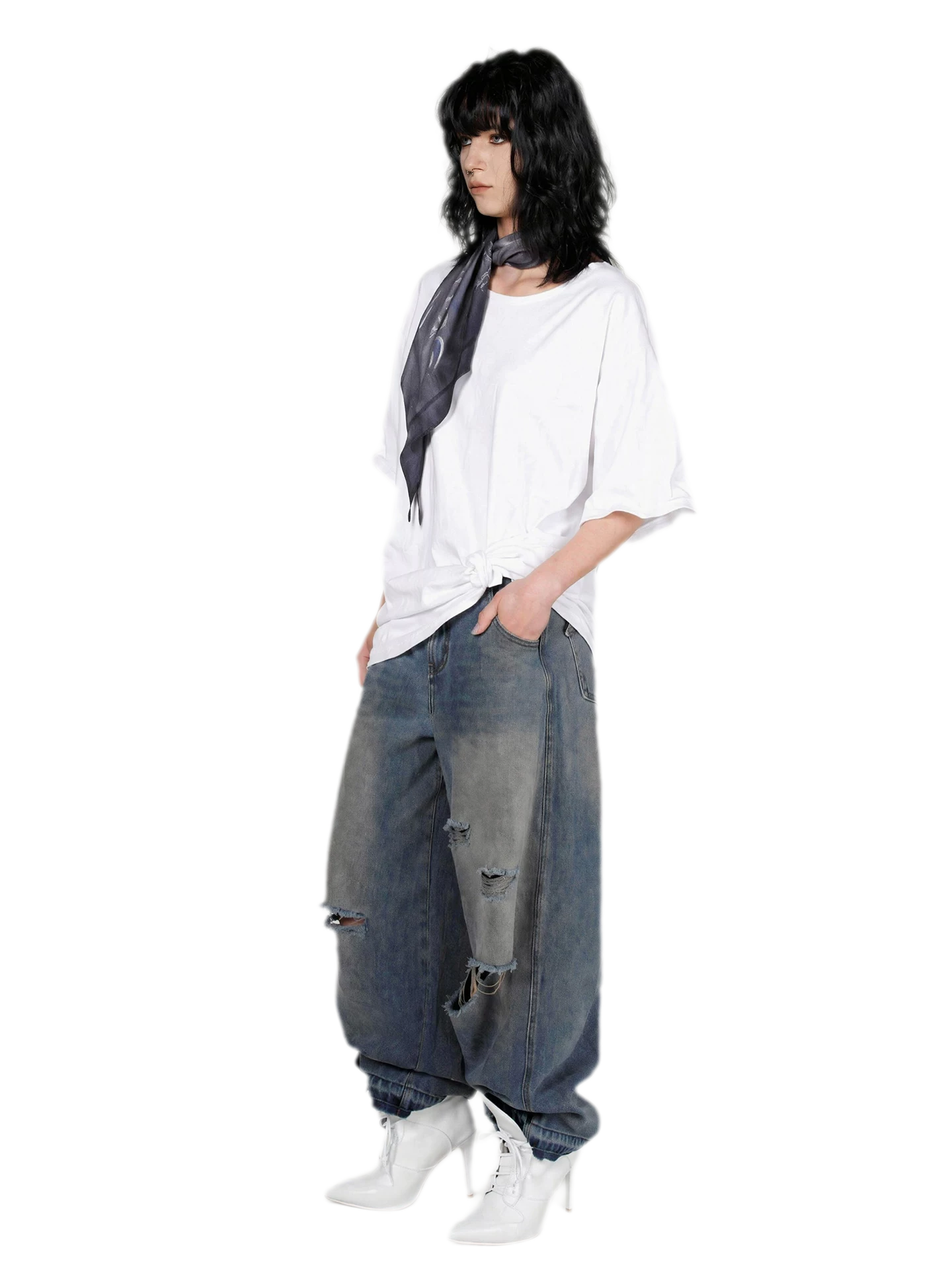 Graphic Scarf Detail Loose T-Shirt