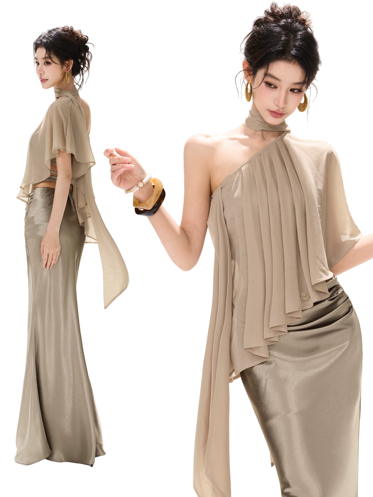 Amber Radiance Acetate Satin Mermaid Skirt
