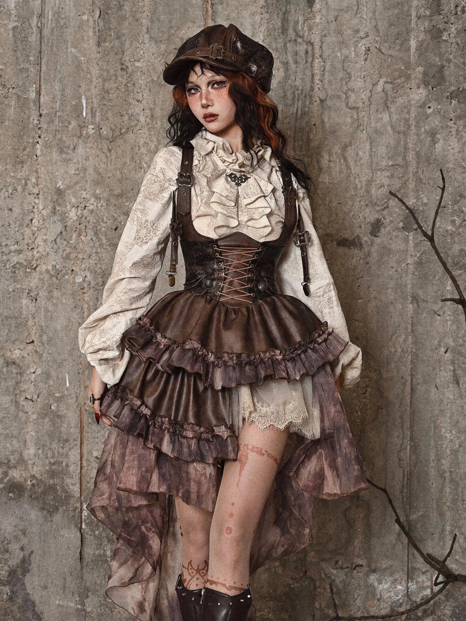 Distressed Jacquard Asymmetric Train Skirt