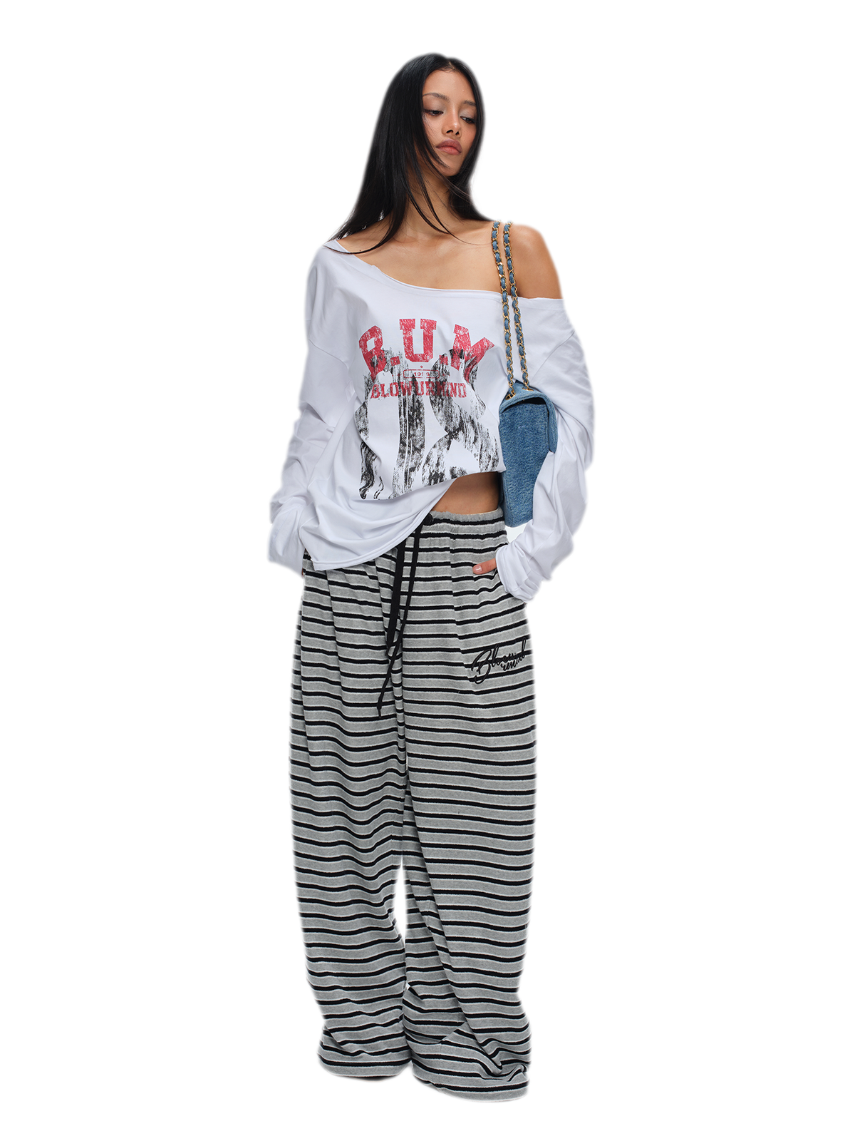 Asymmetric Printed Oversized Long-Sleeve T-Shirt