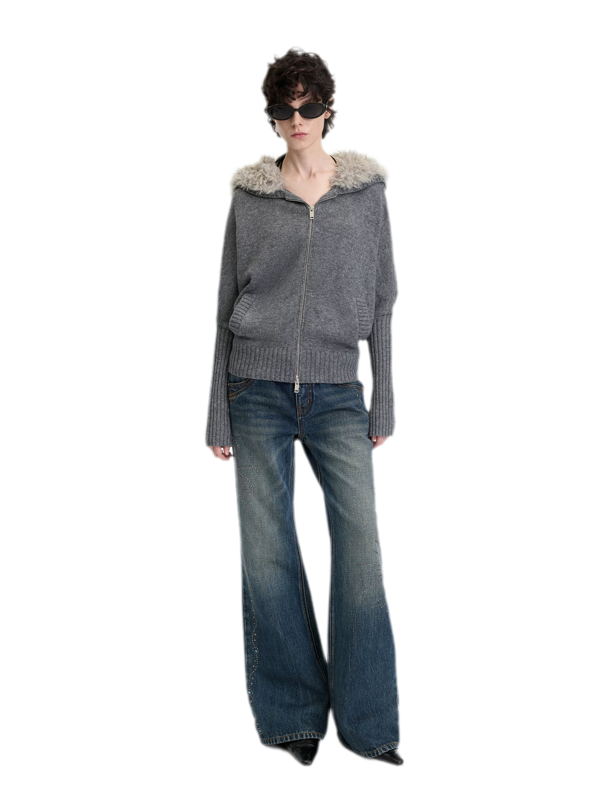 Textured Batwing Hooded Cardigan